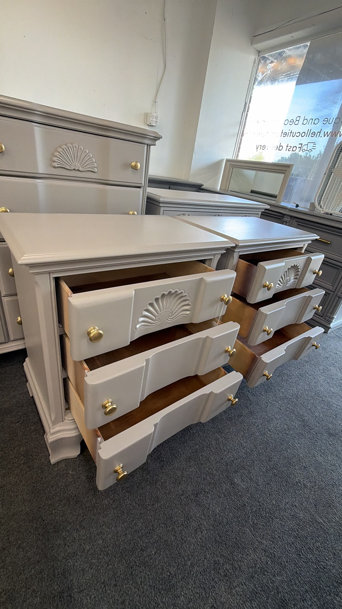 Vintage gray pair of nightstands
