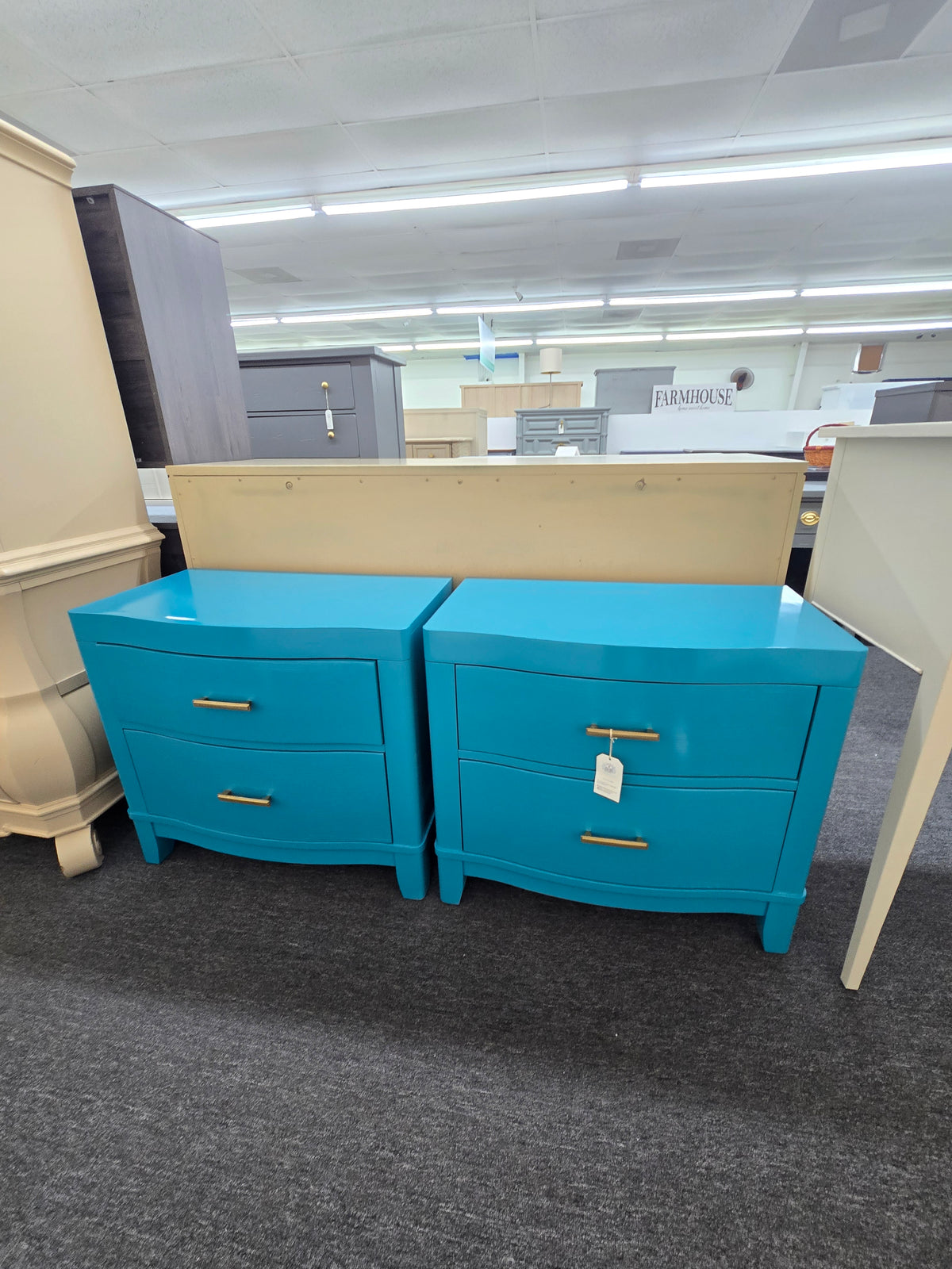 Pair of blue Lacquered nightstands