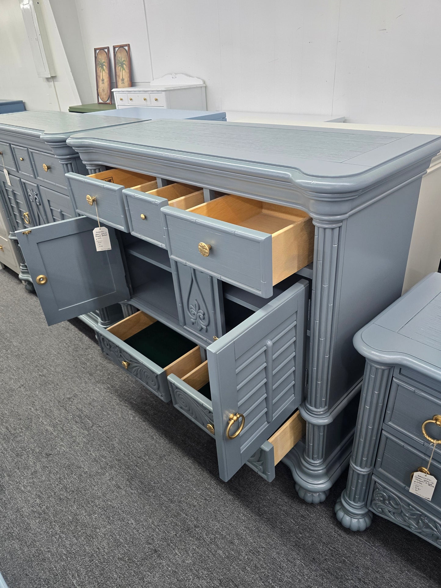 Broyhill bamboo green gray lacquered dresser