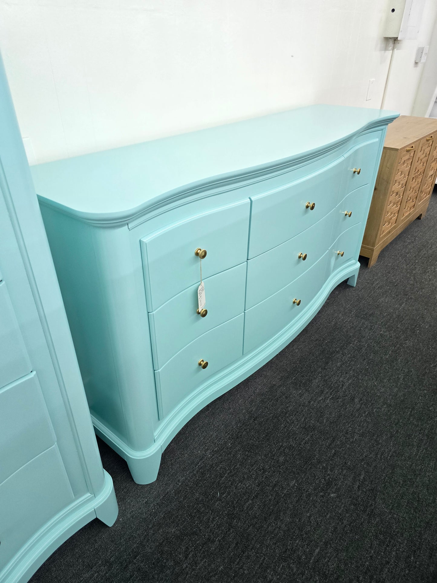 Solid wood blue Lacquered curved dresser