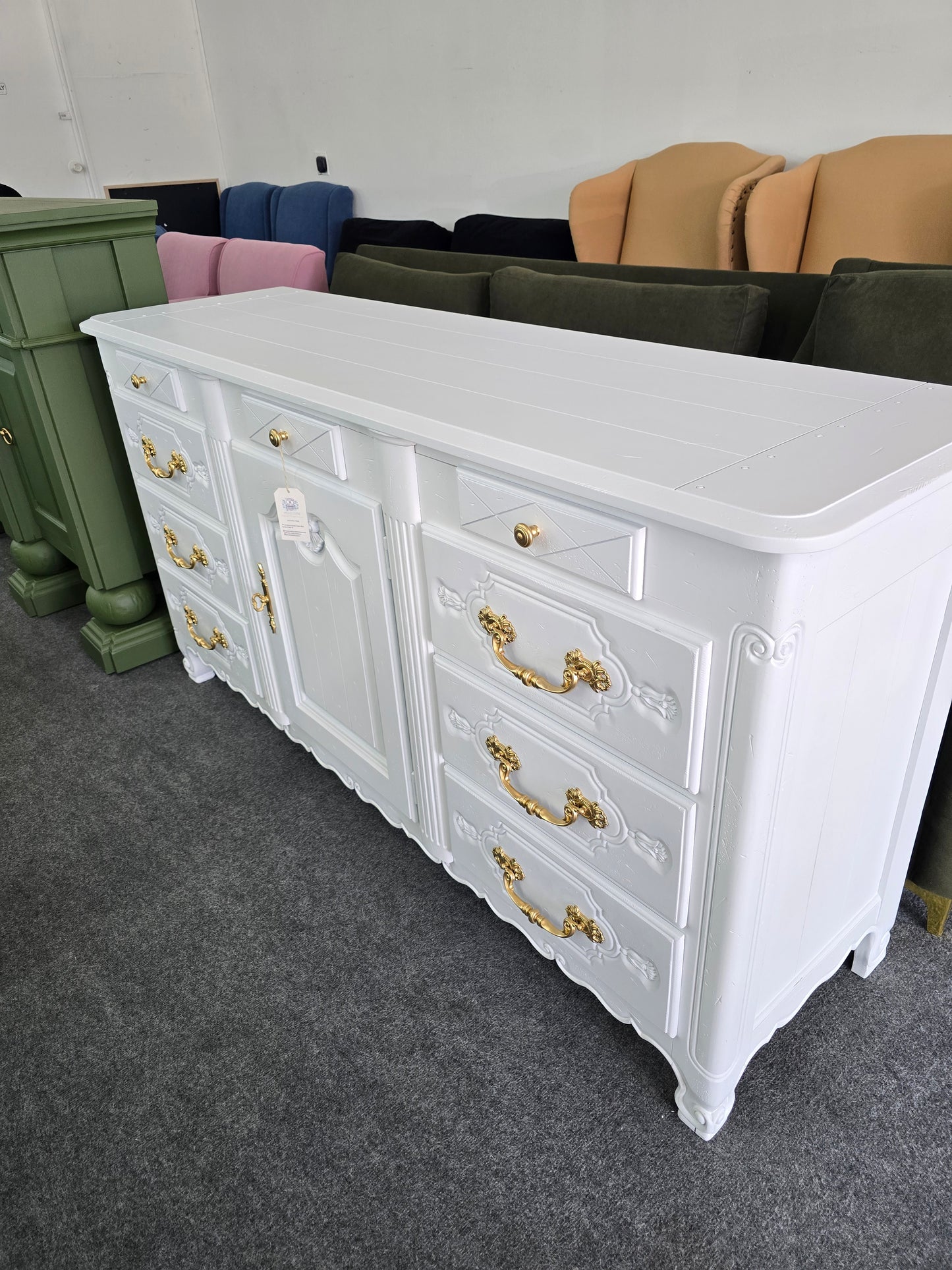 French provincial white lacquered dresser