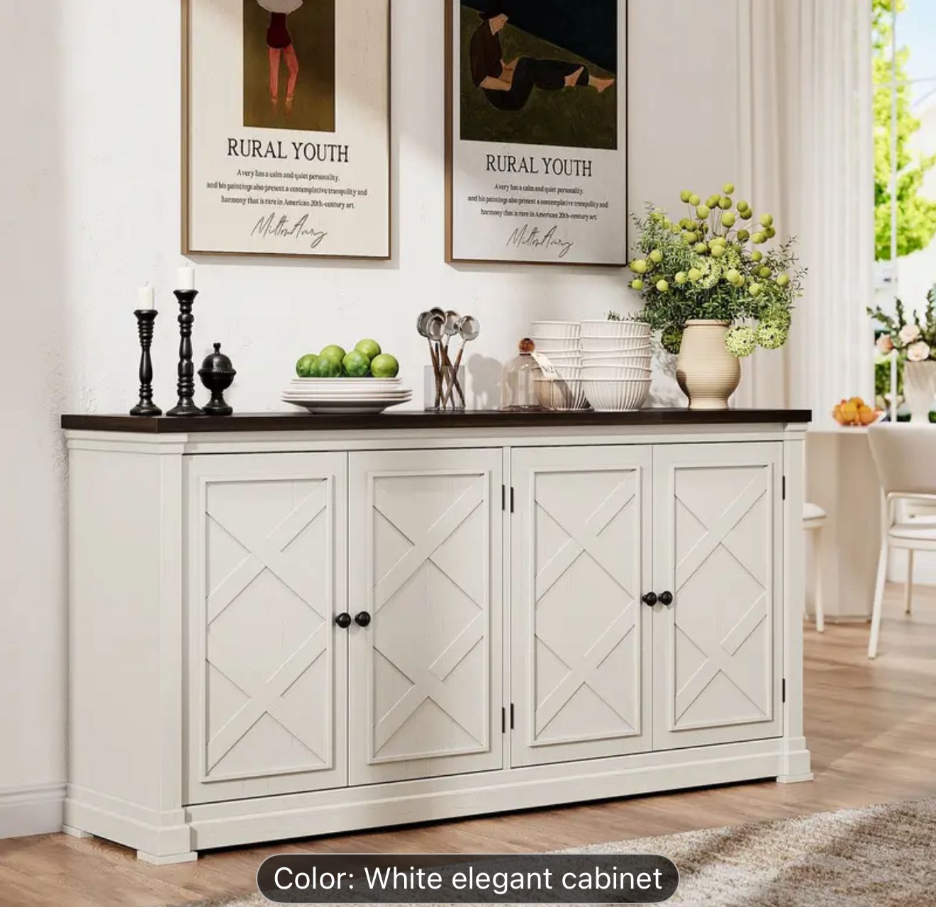White and black 63" farmhouse cabinet- new