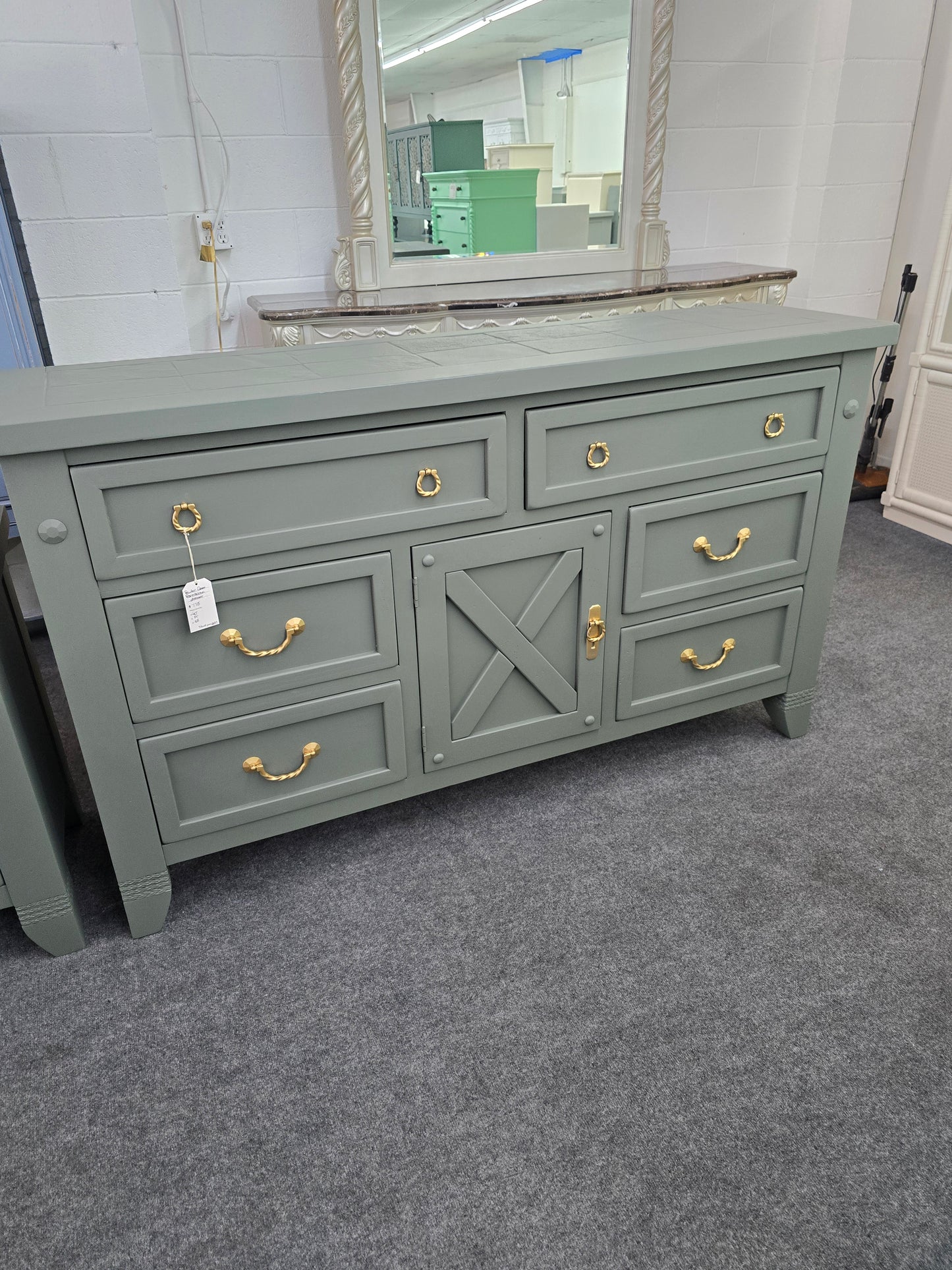 Pewter green farmhouse dresser