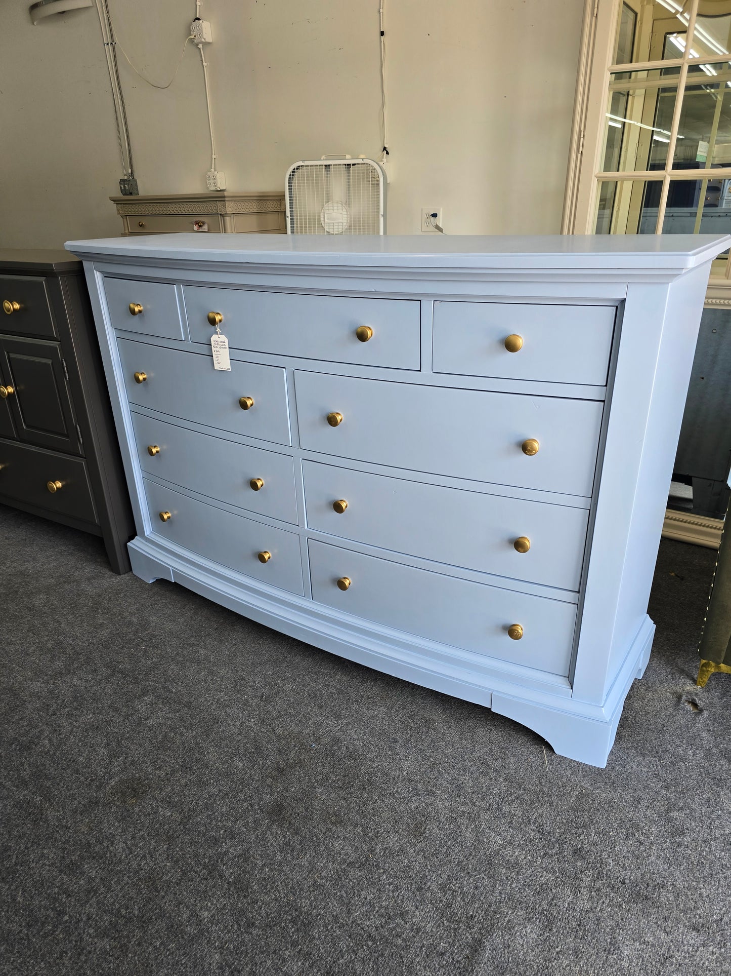 Blue bowfront dresser