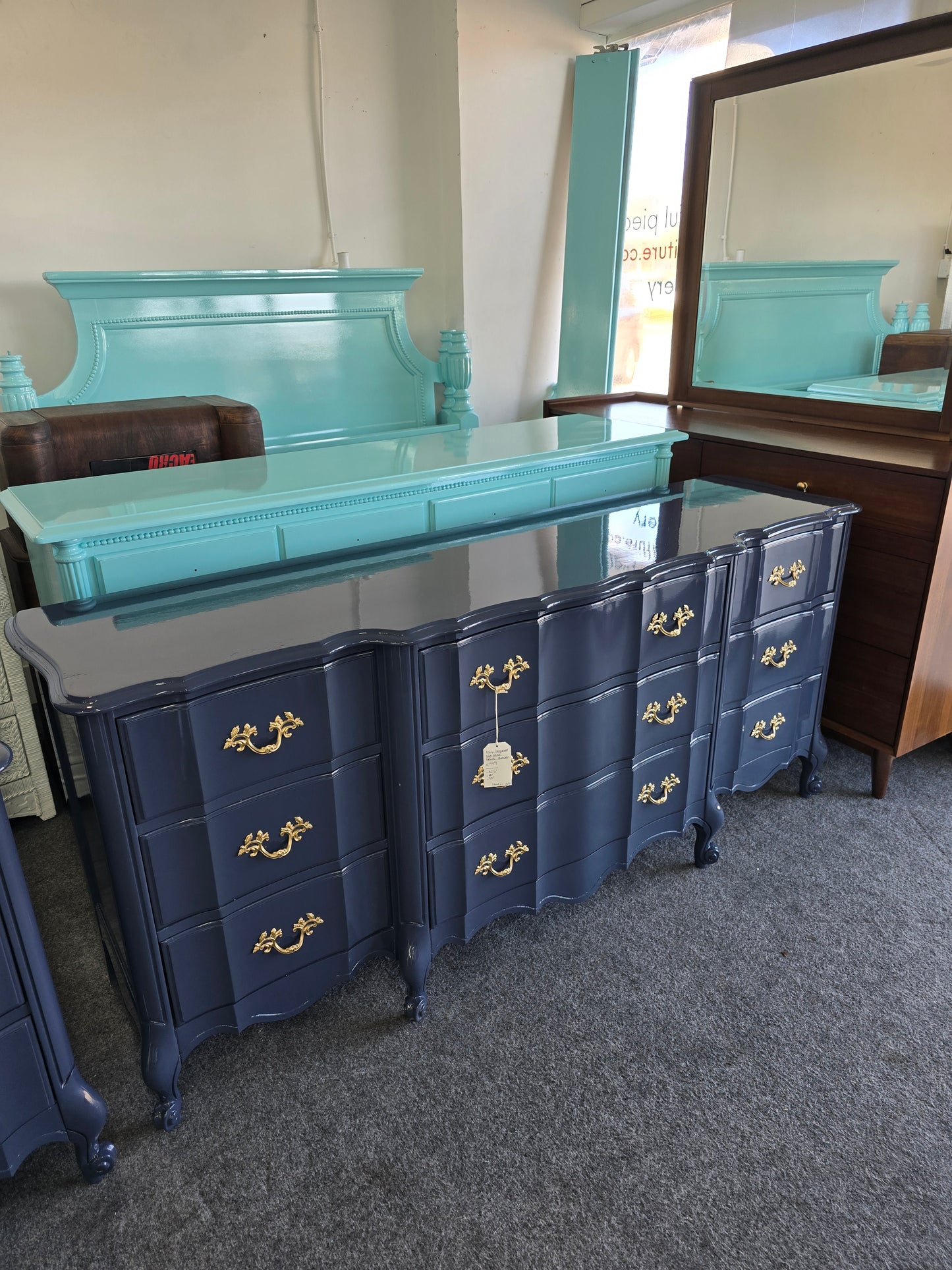 Lacquered navy French provincial dresser