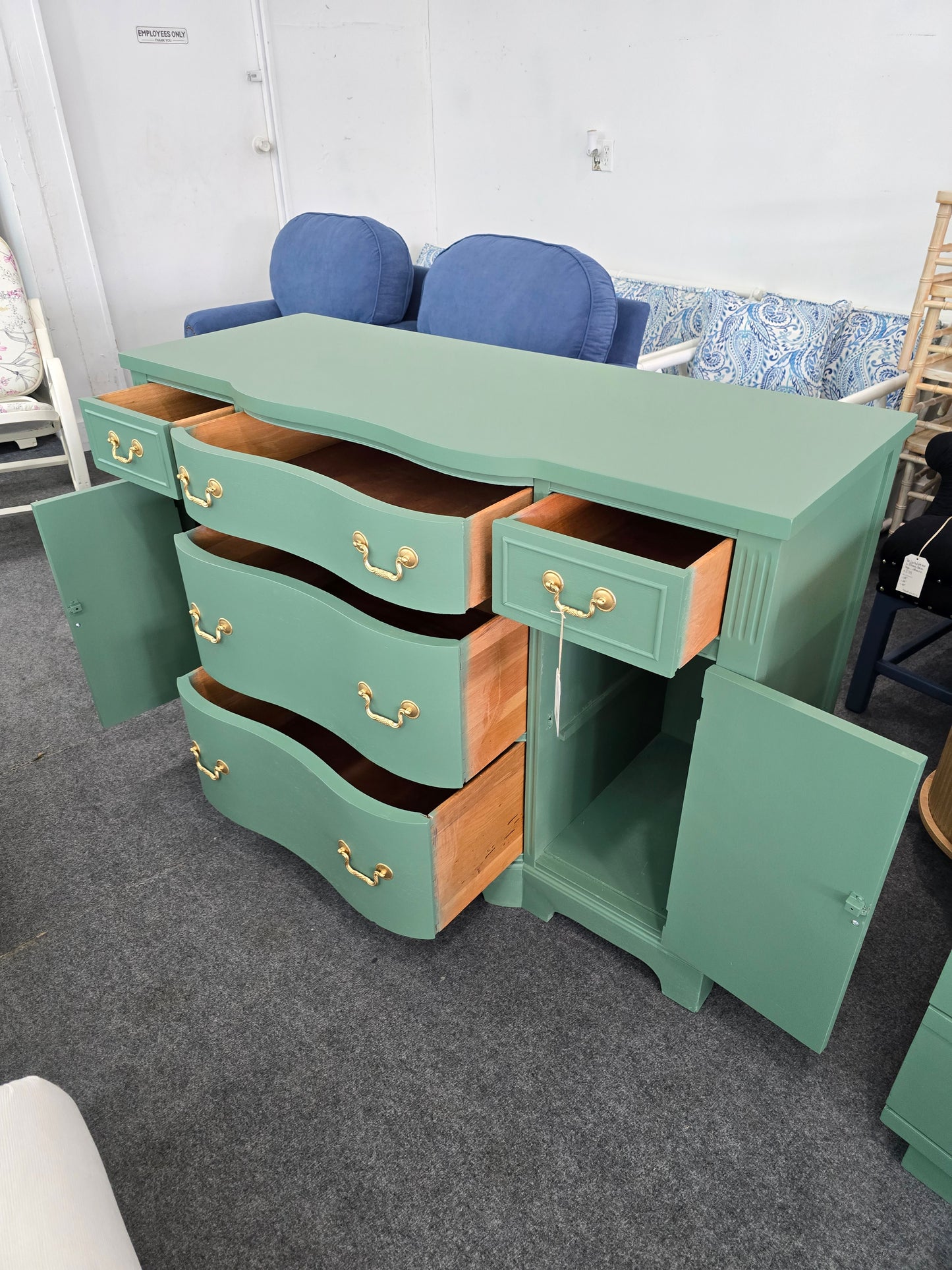 Solid wood green buffet
