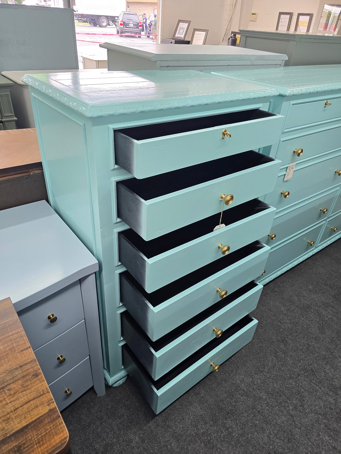 Restoration Hardware solid wood blue Lacquered chest