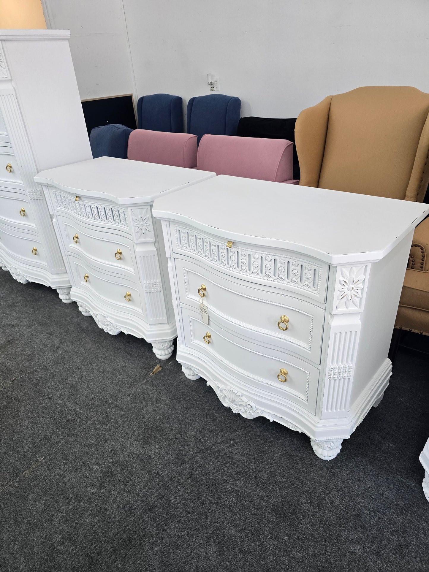 Gorgeous white Distressed lacquered pair of nightstands