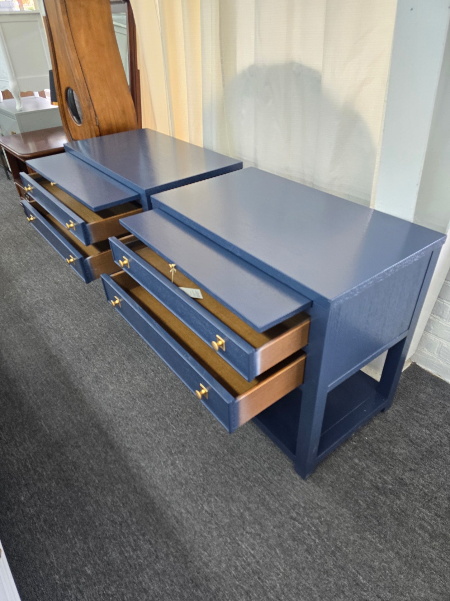 Bernhardt dark blue pair of nightstands