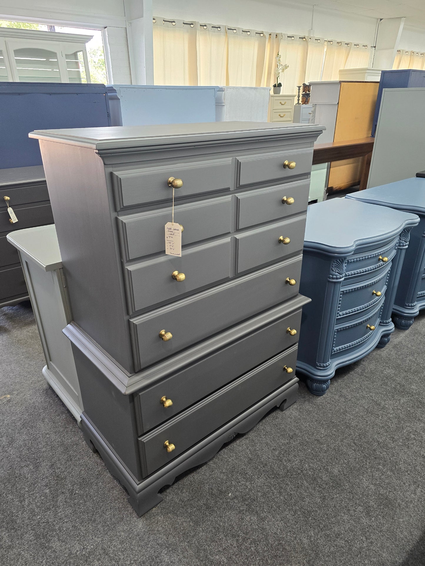 Solid wood dark gray chest