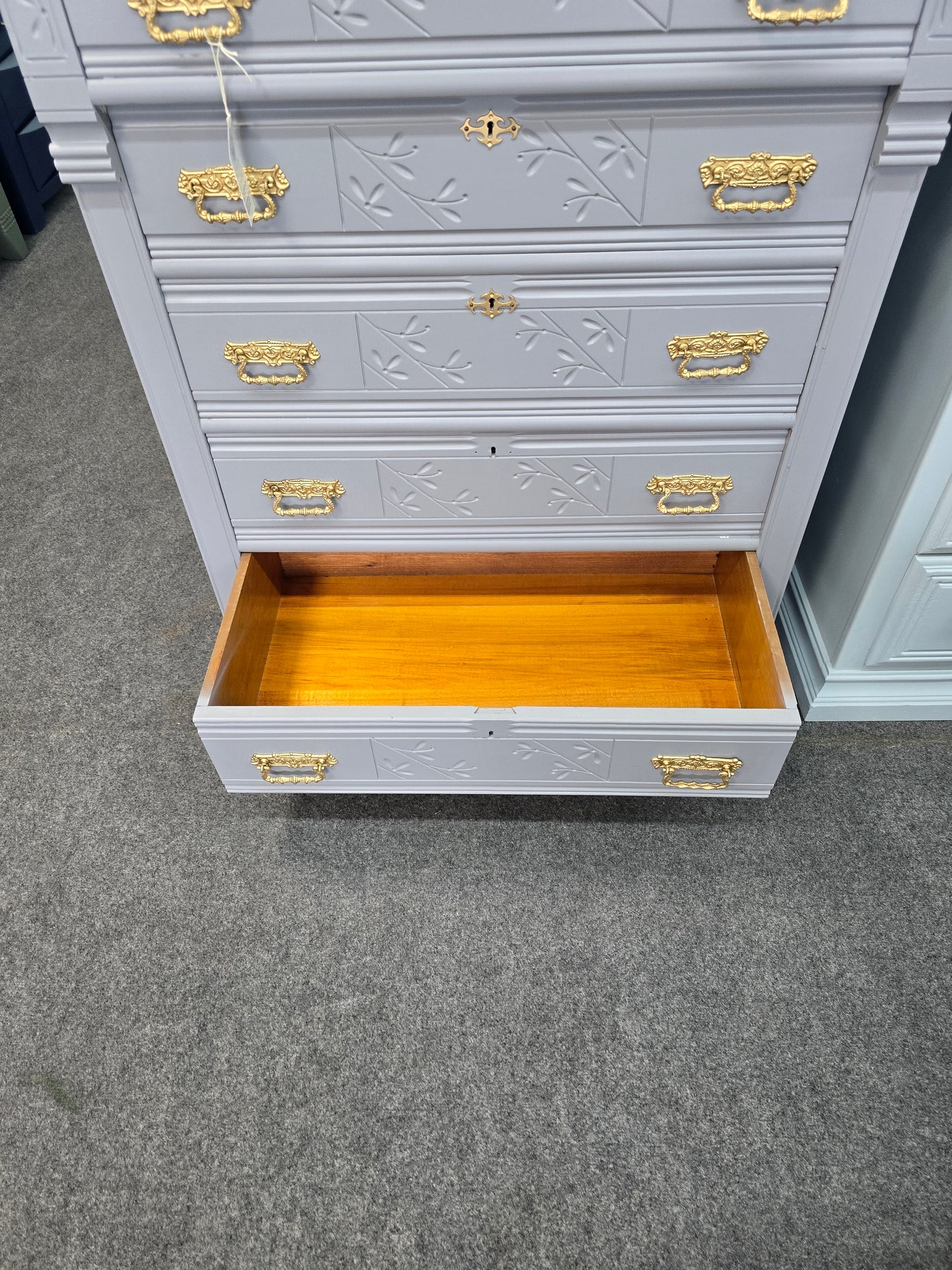 Antique solid wood gray chest