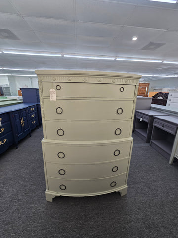 Solid wood bow front gray chest