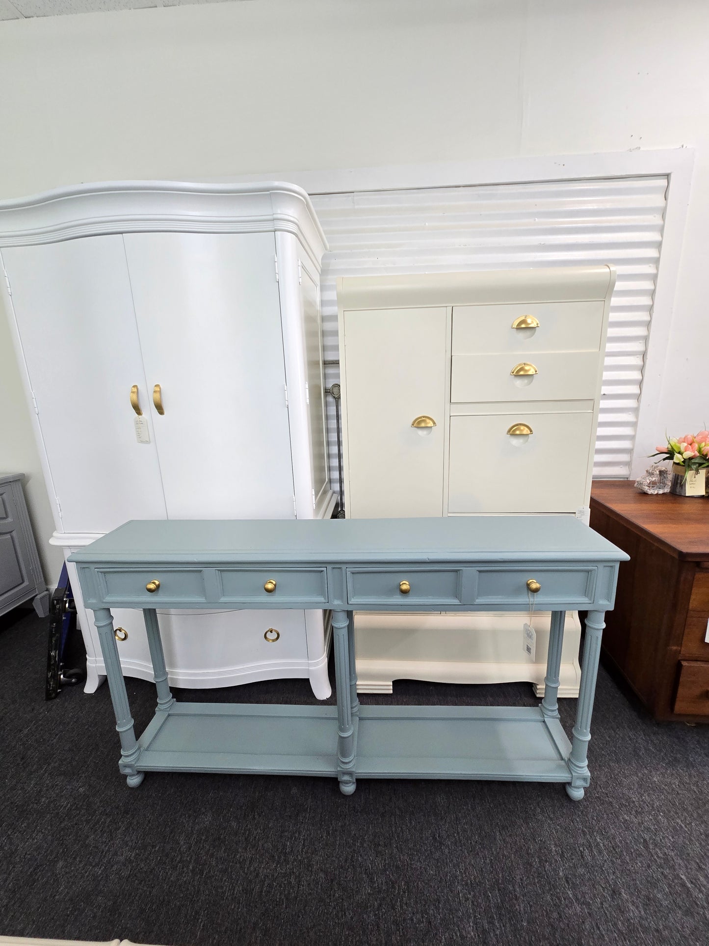 2 drawers teal sofa table