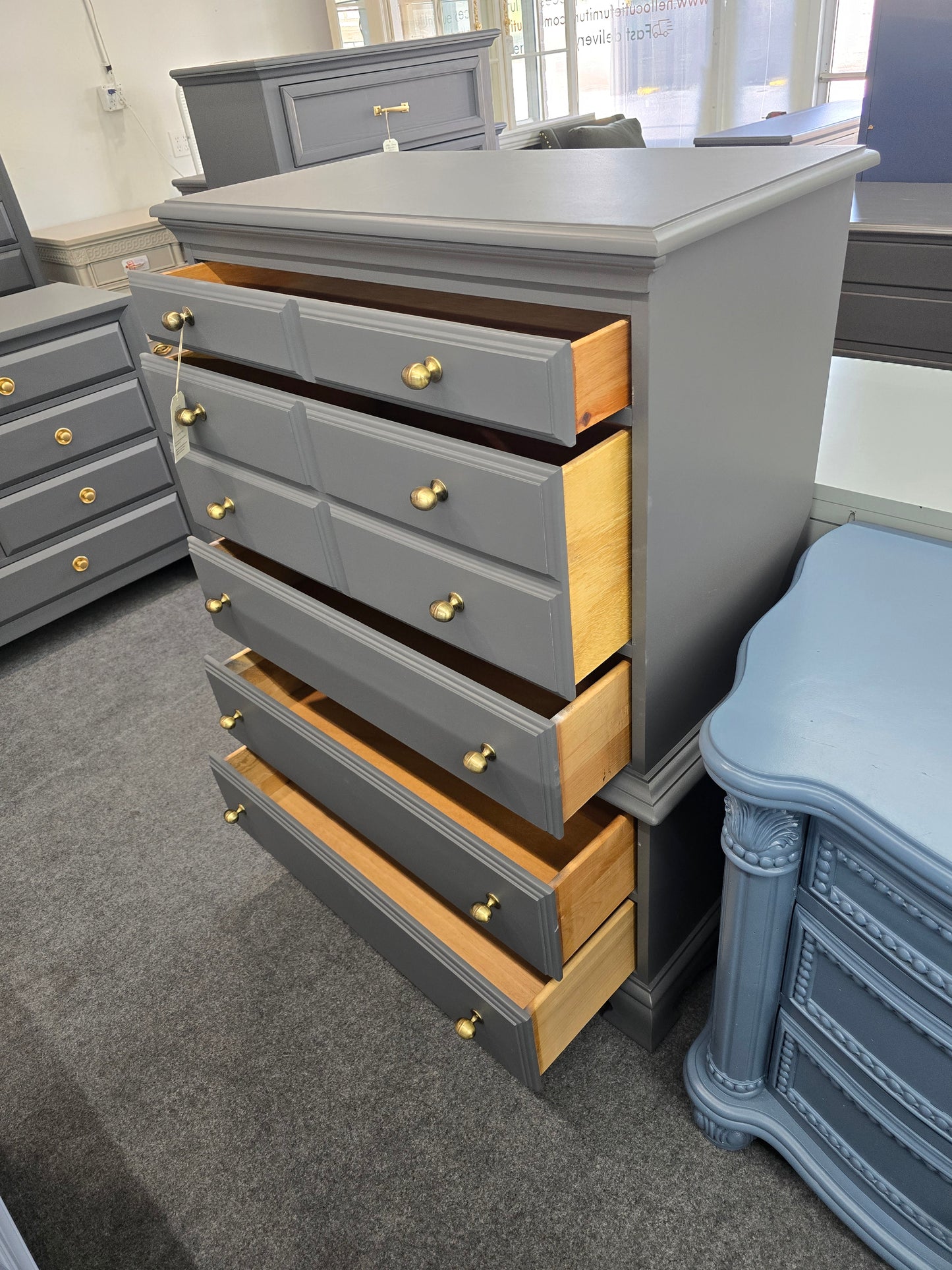 Solid wood dark gray chest