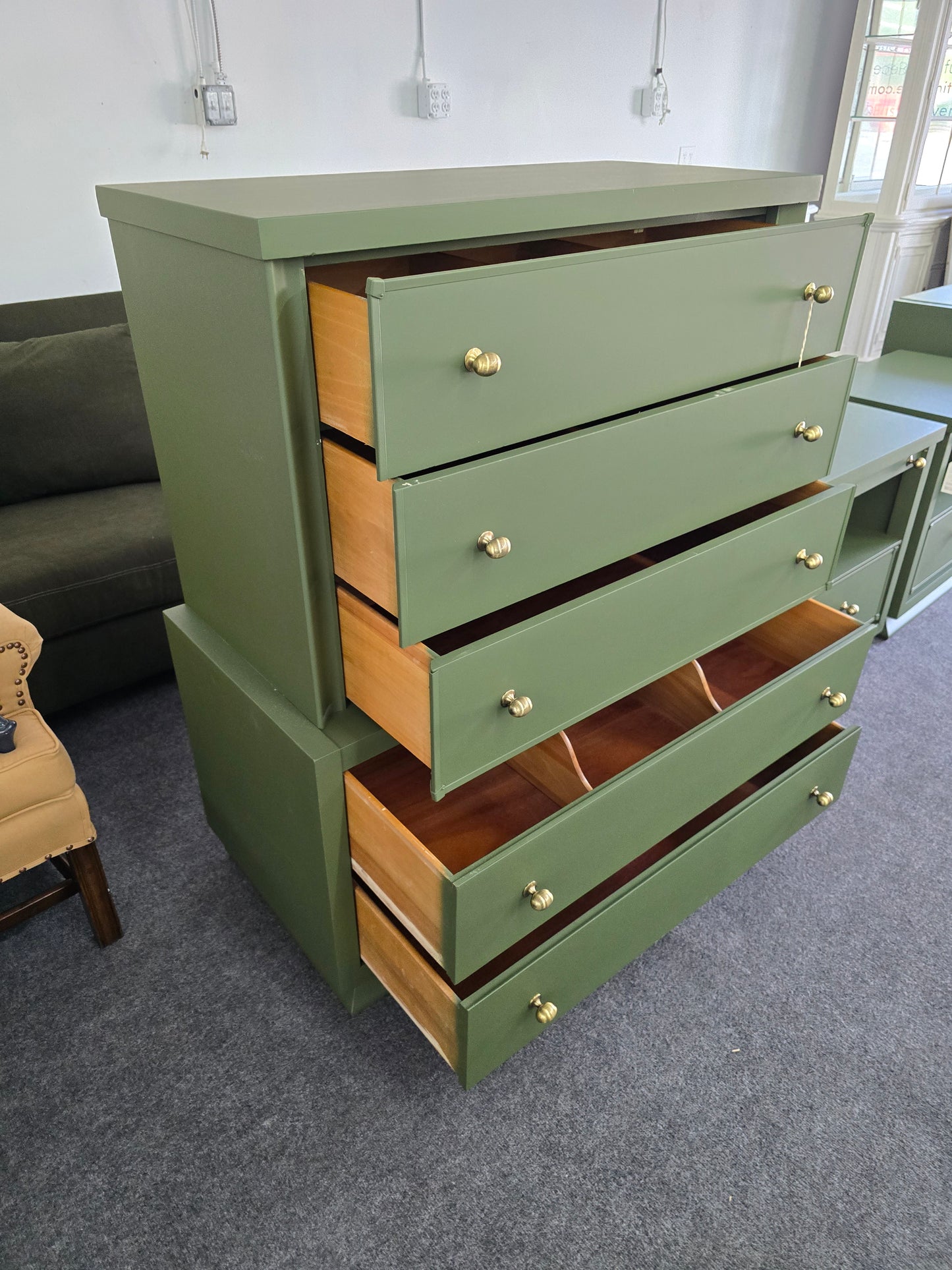 Solid wood MCM green chest
