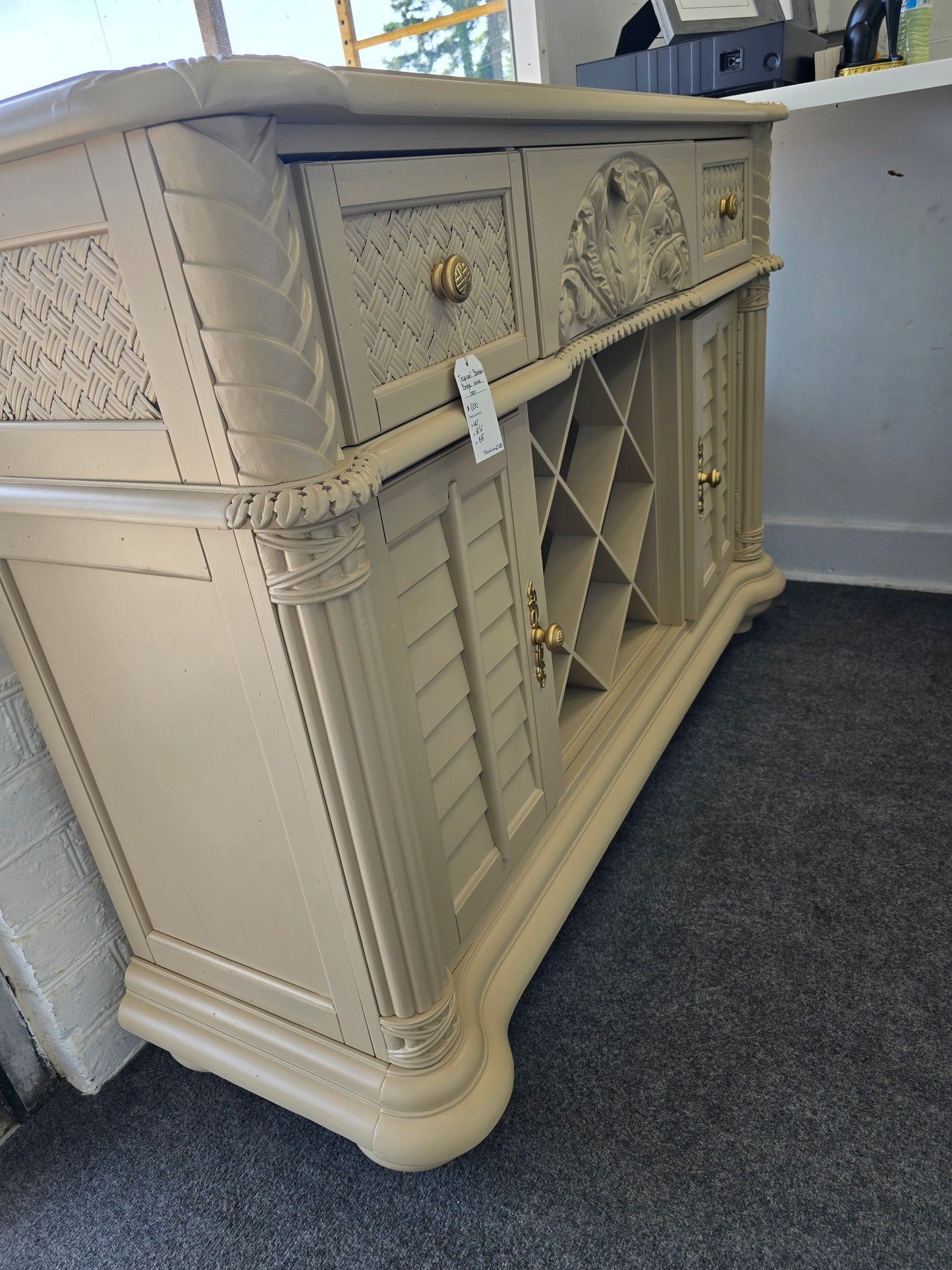 Tropical bamboo beige bar cabinet