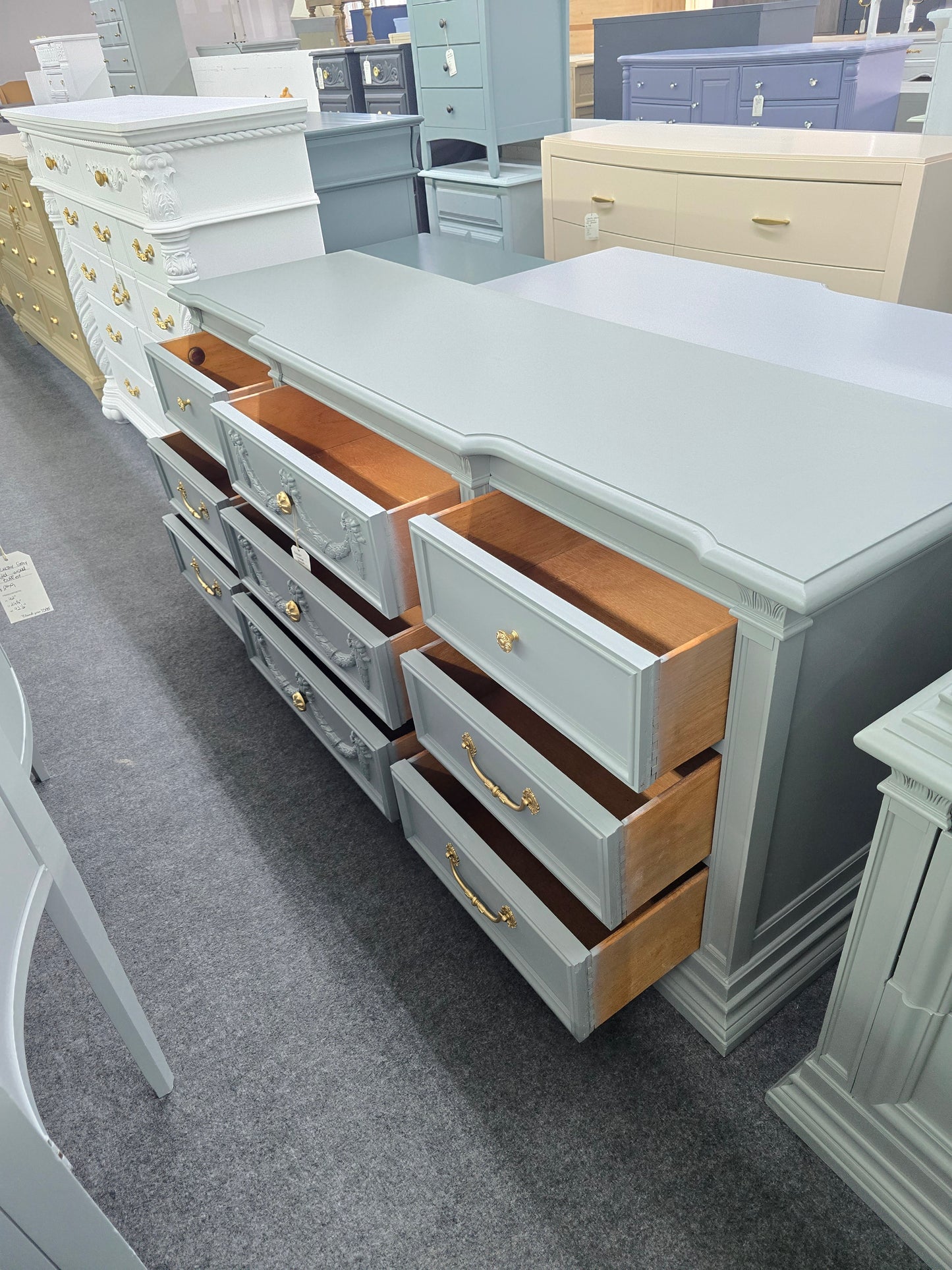 Bassett vintage green gray dresser