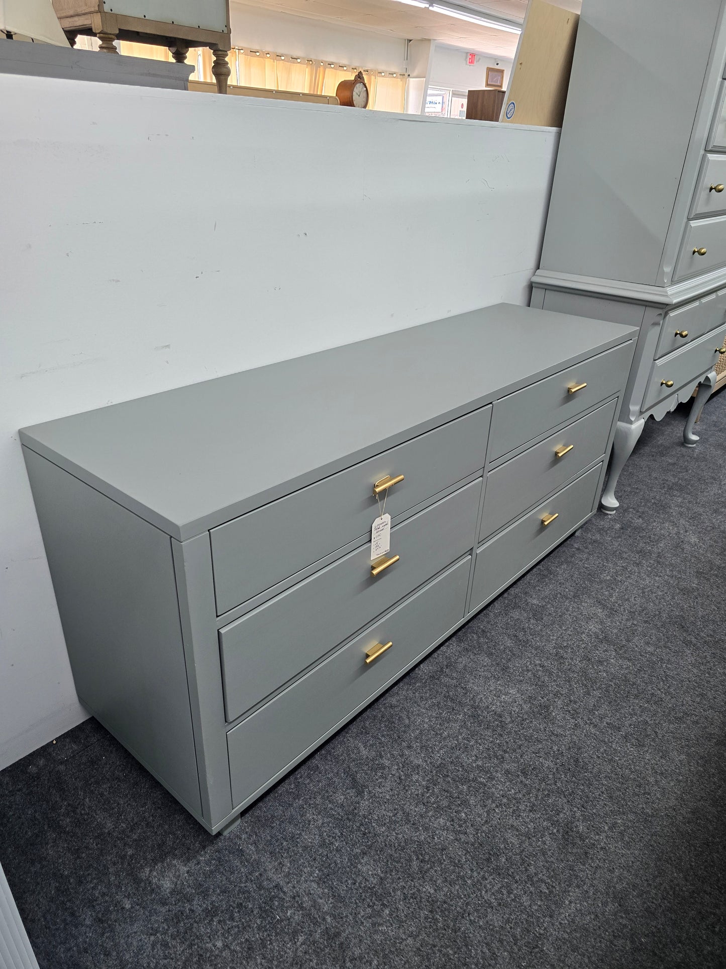 Solid wood green 6 drawers dresser