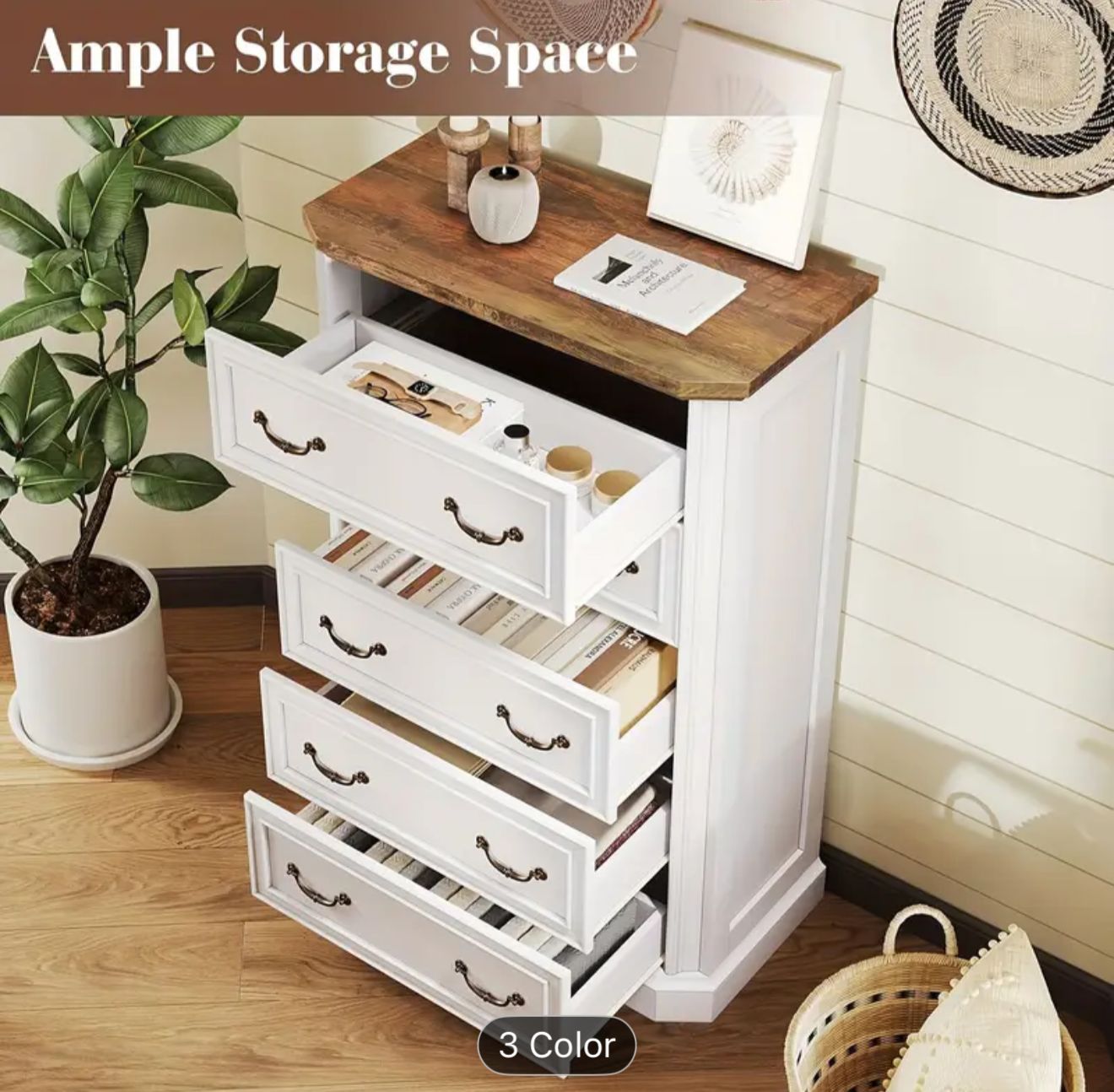 Farmhouse tall chest of drawers- white- new