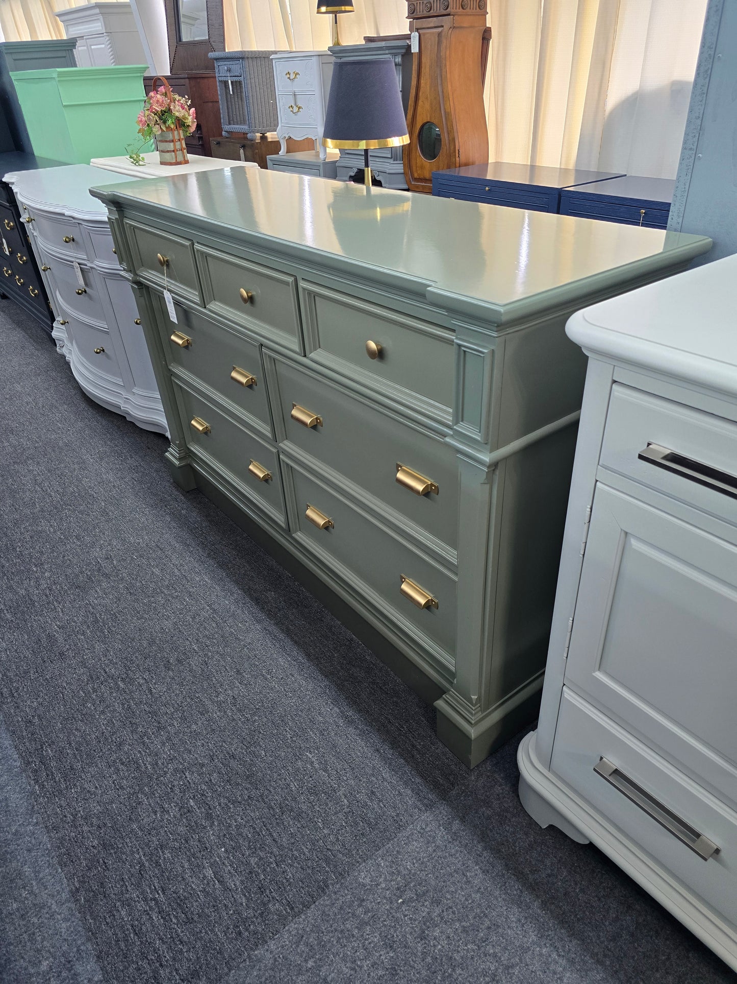Broyhill olive green lacquered dresser
