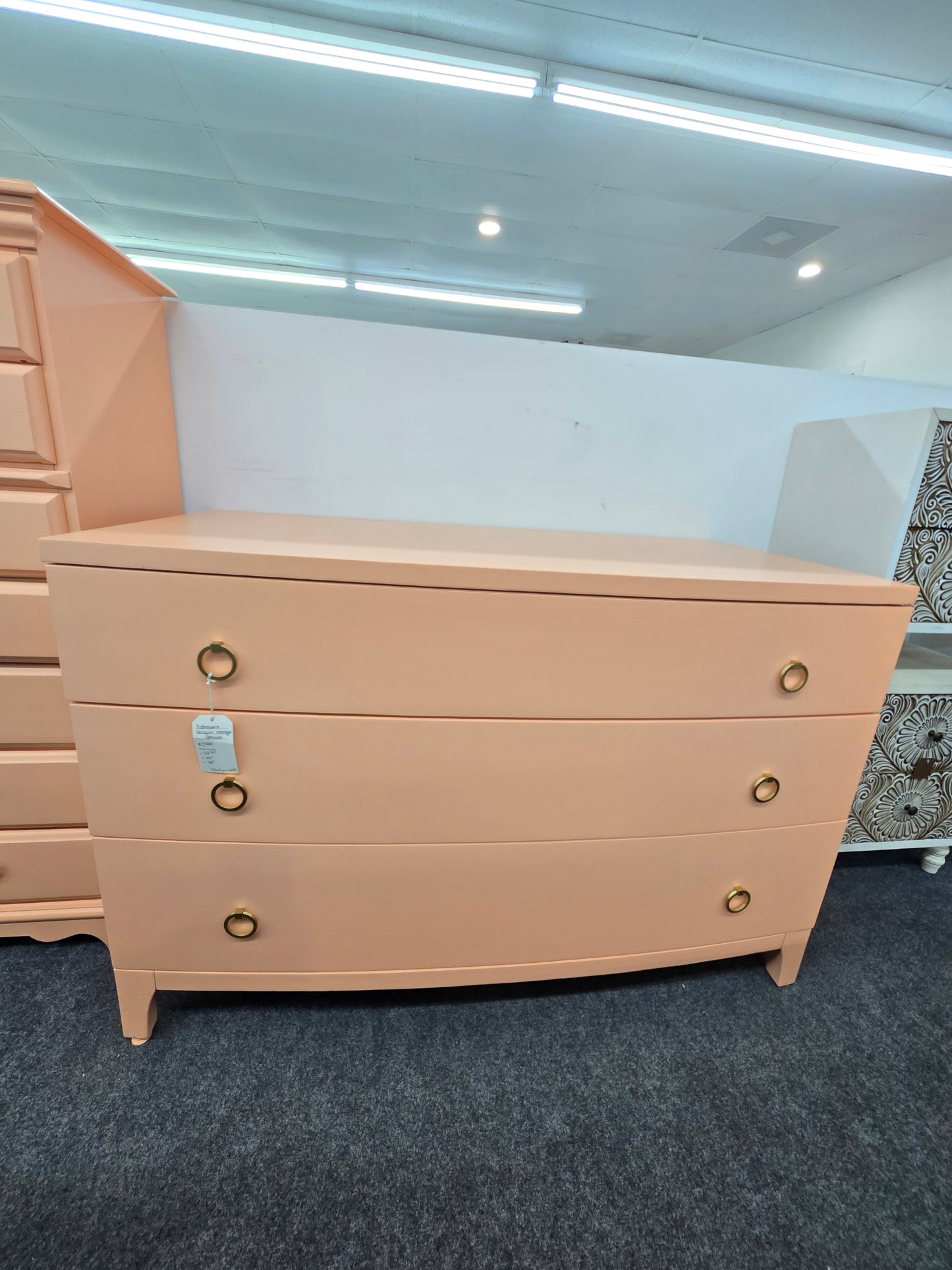 Forbidden City soft orange lacquered dresser