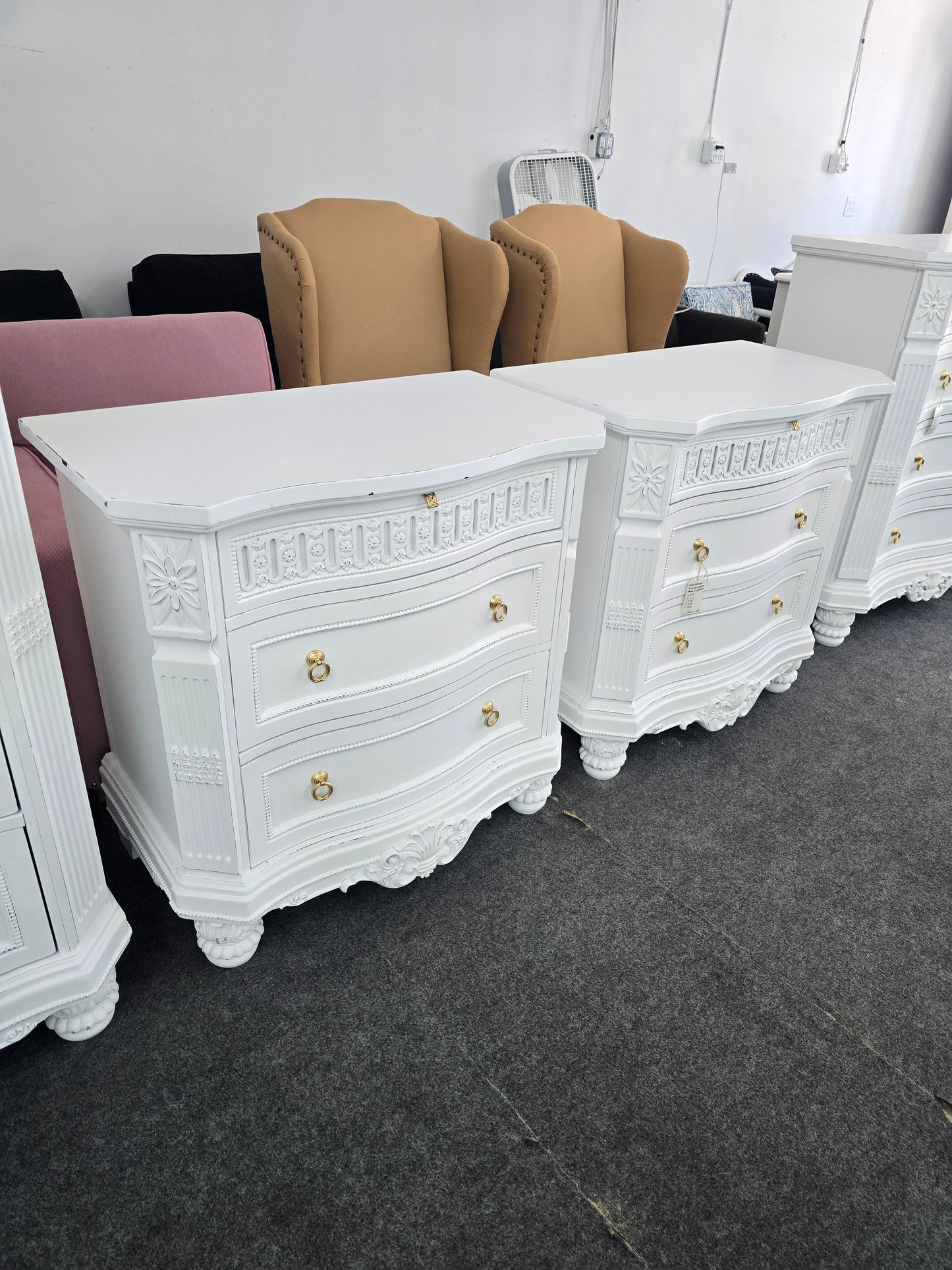 Gorgeous white Distressed lacquered pair of nightstands