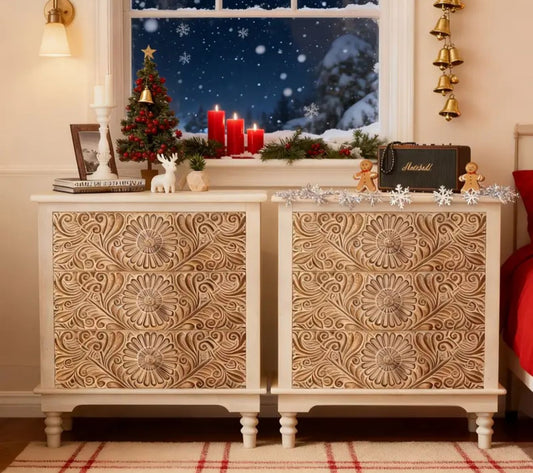 2 pieces Vintage carved nightstands- new