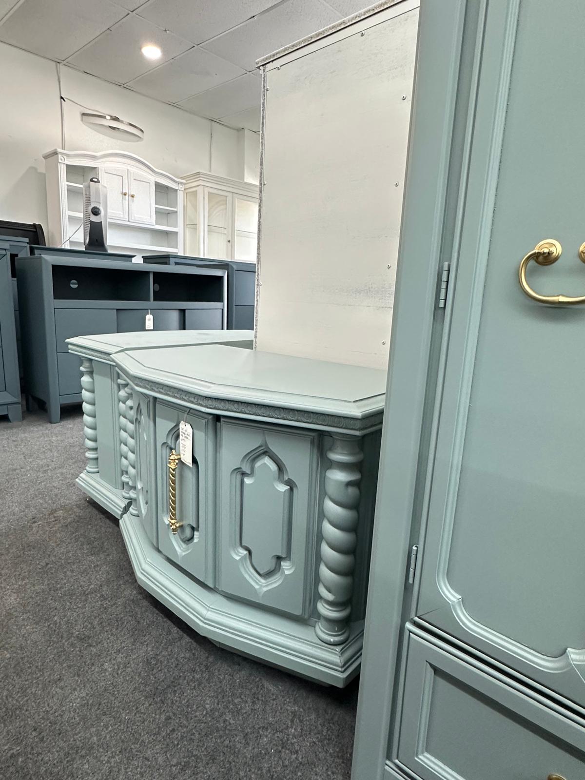 Vintage pair of teal end tables