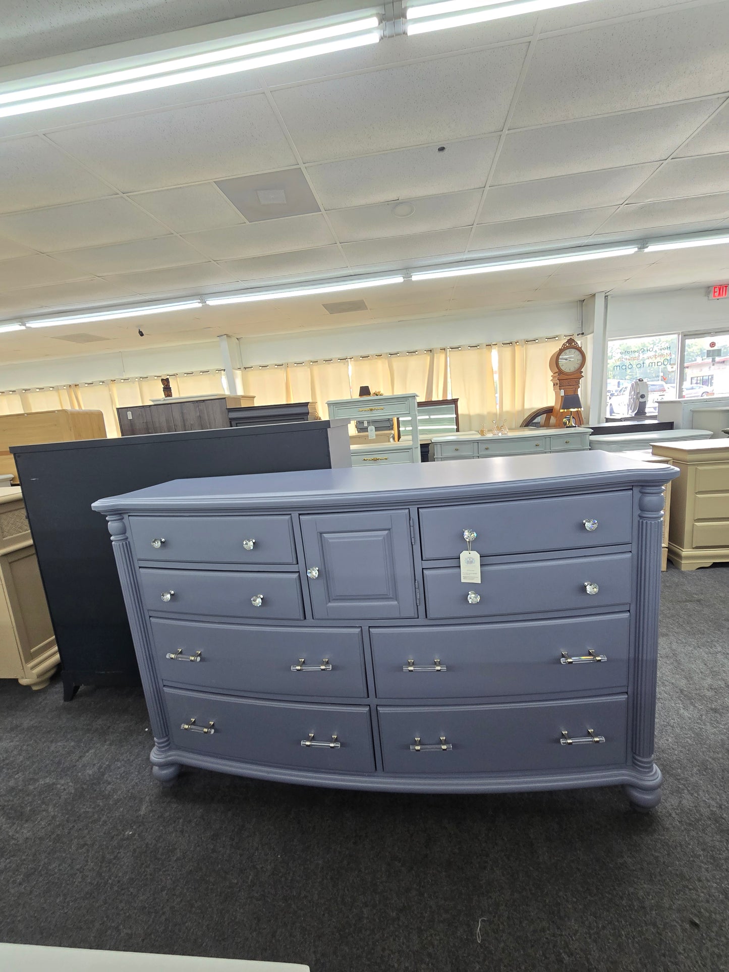 Blue gray bowfront dresser