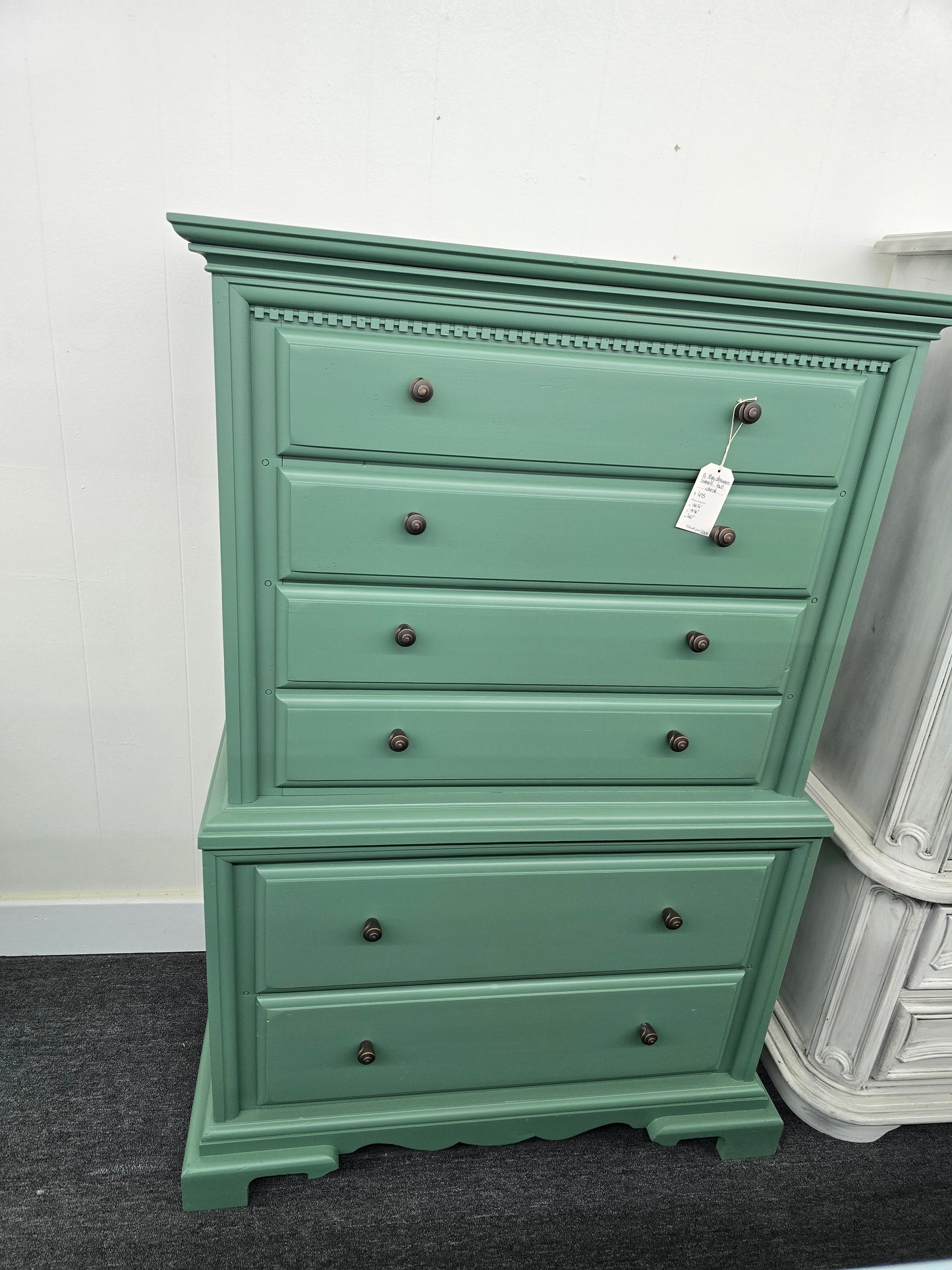 Solid wood green tall chest
