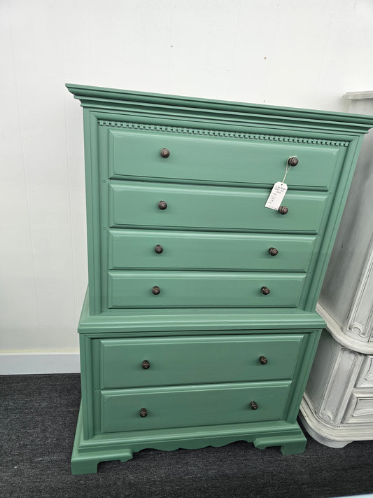 Solid wood green tall chest