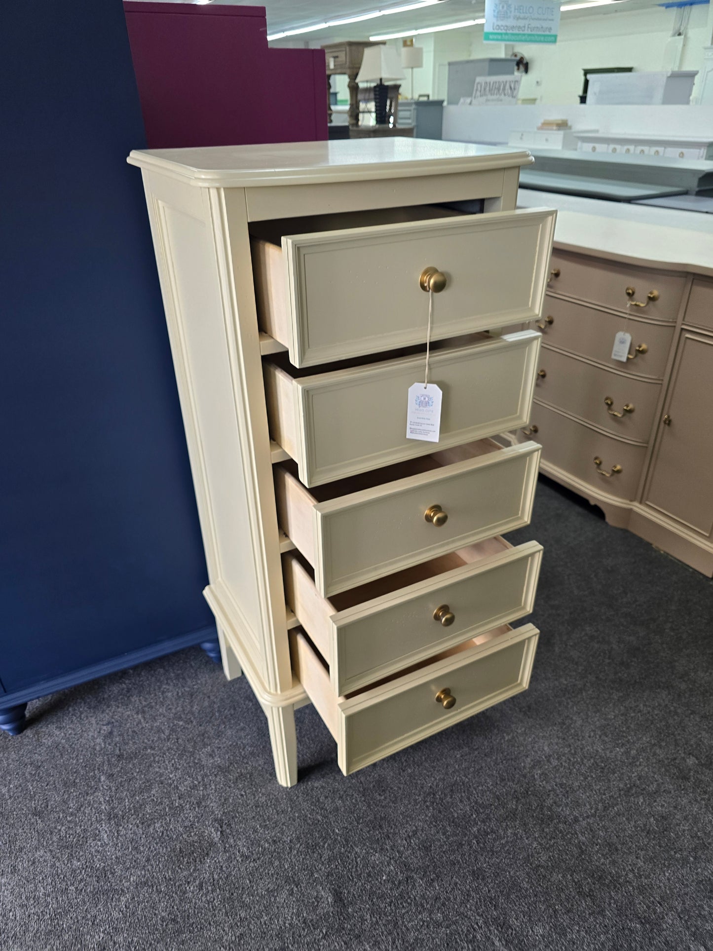 Pale yellow lacquered lingerie chest