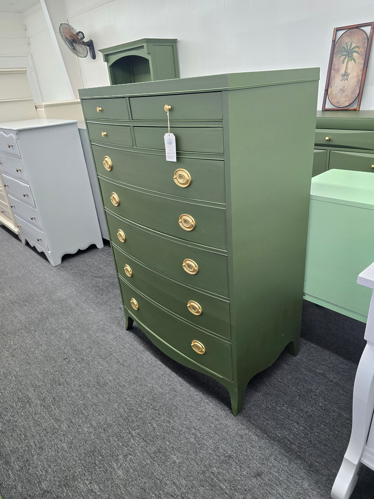 Solid wood green bowfront chest