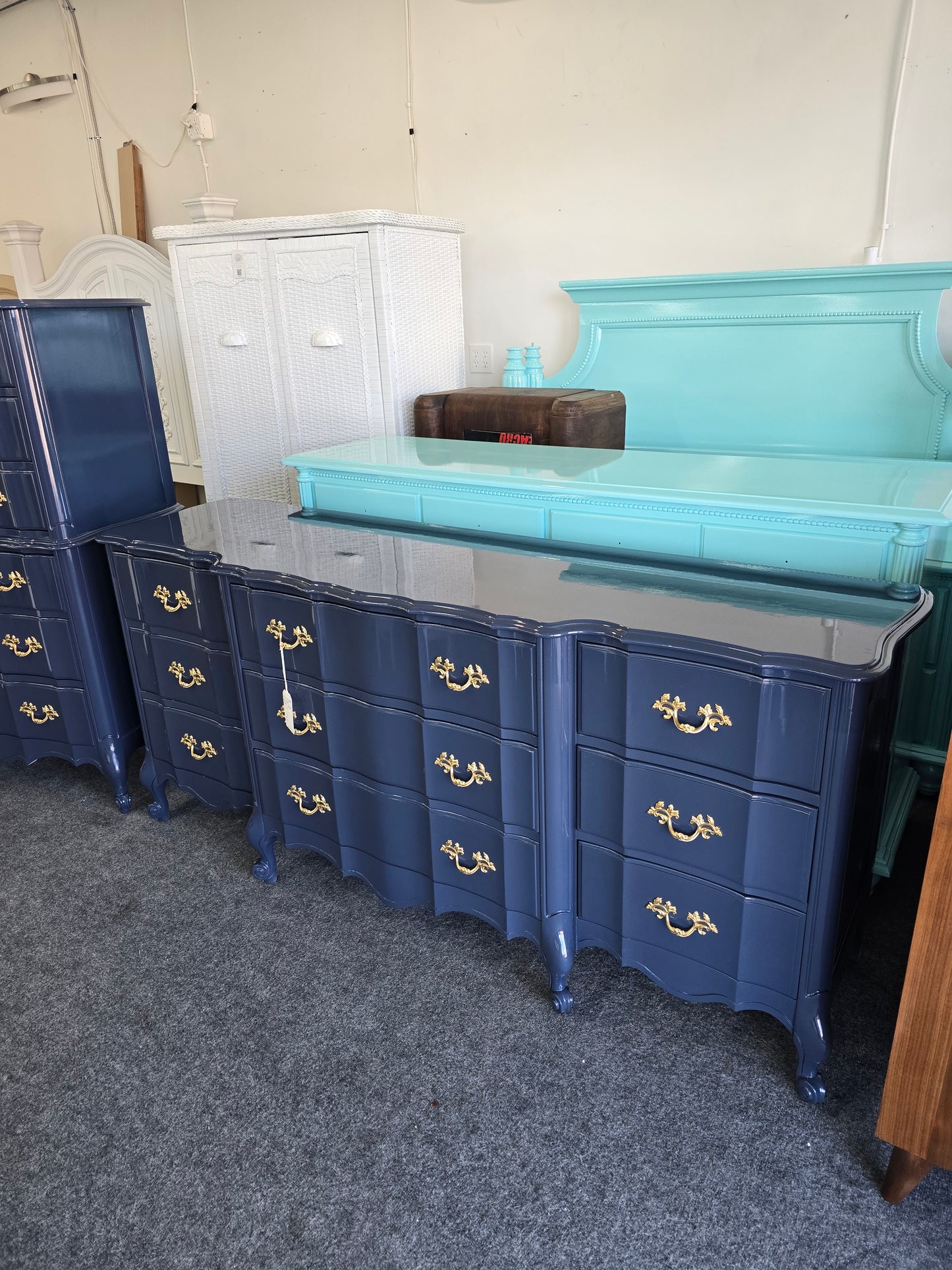 Lacquered navy French provincial dresser