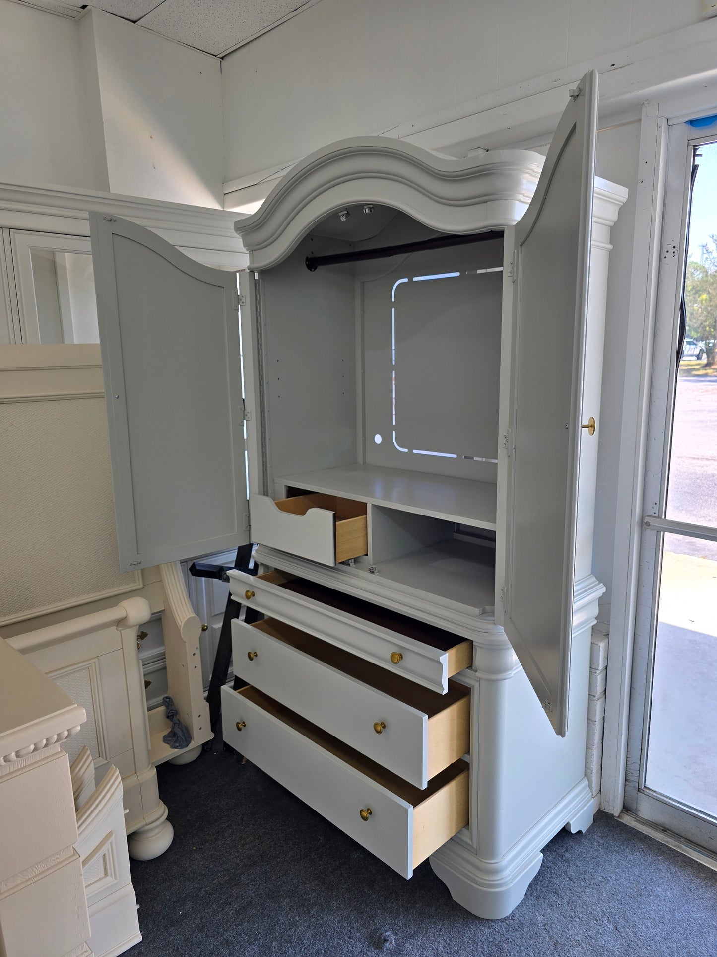 Gray tall armoire