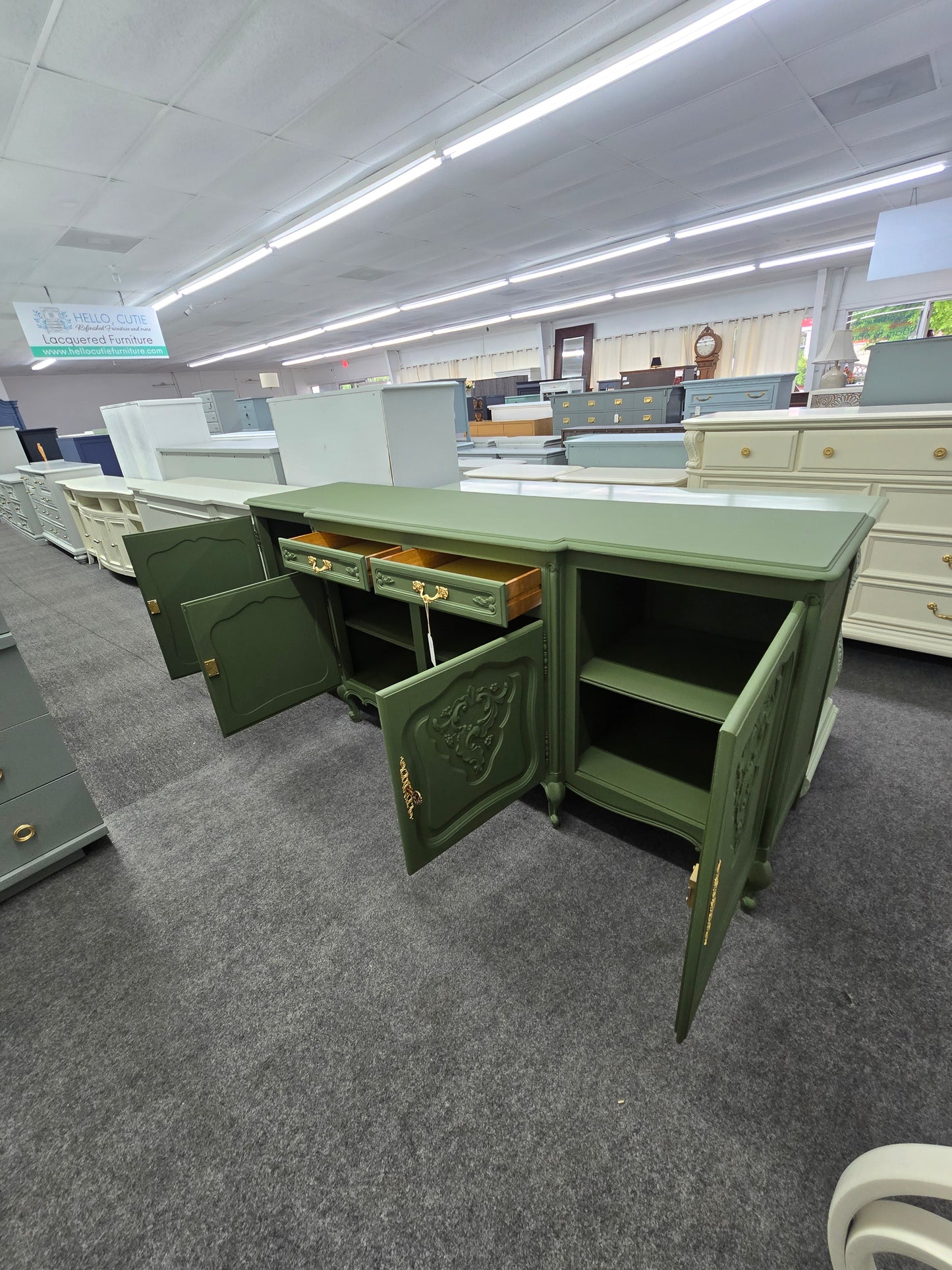 Solid wood french provincial green cabinet