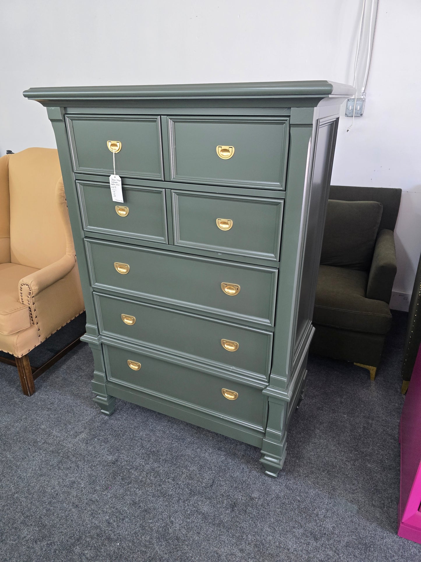 5 drawers green lacquered chest