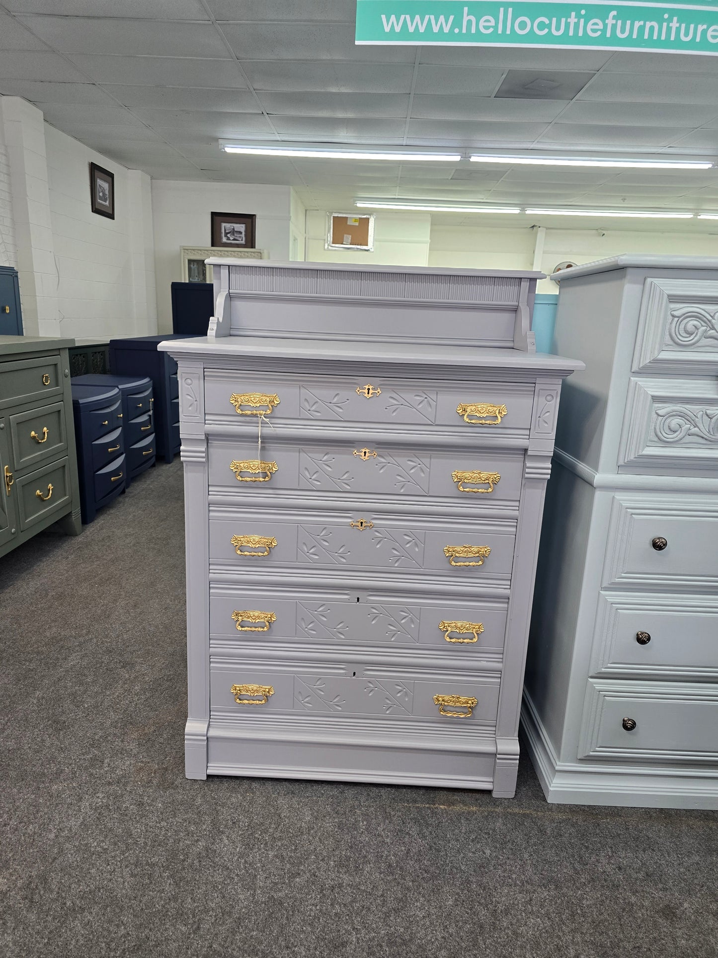 Antique solid wood gray chest