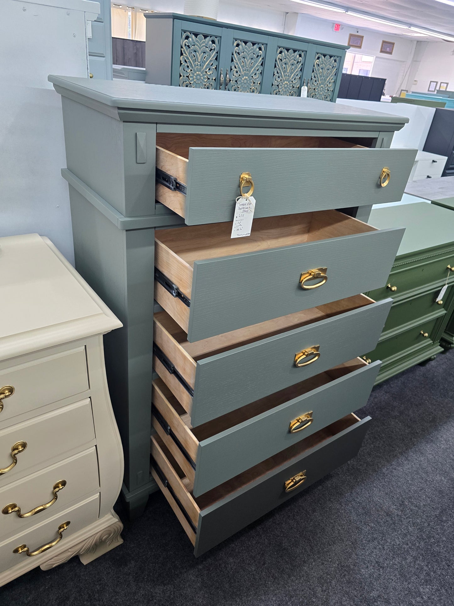 5 drawers tall green chest