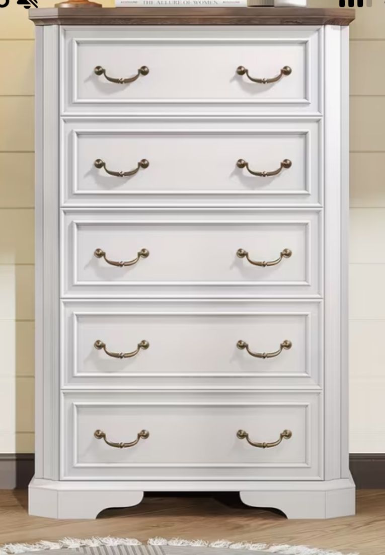 Farmhouse tall chest of drawers- white- new