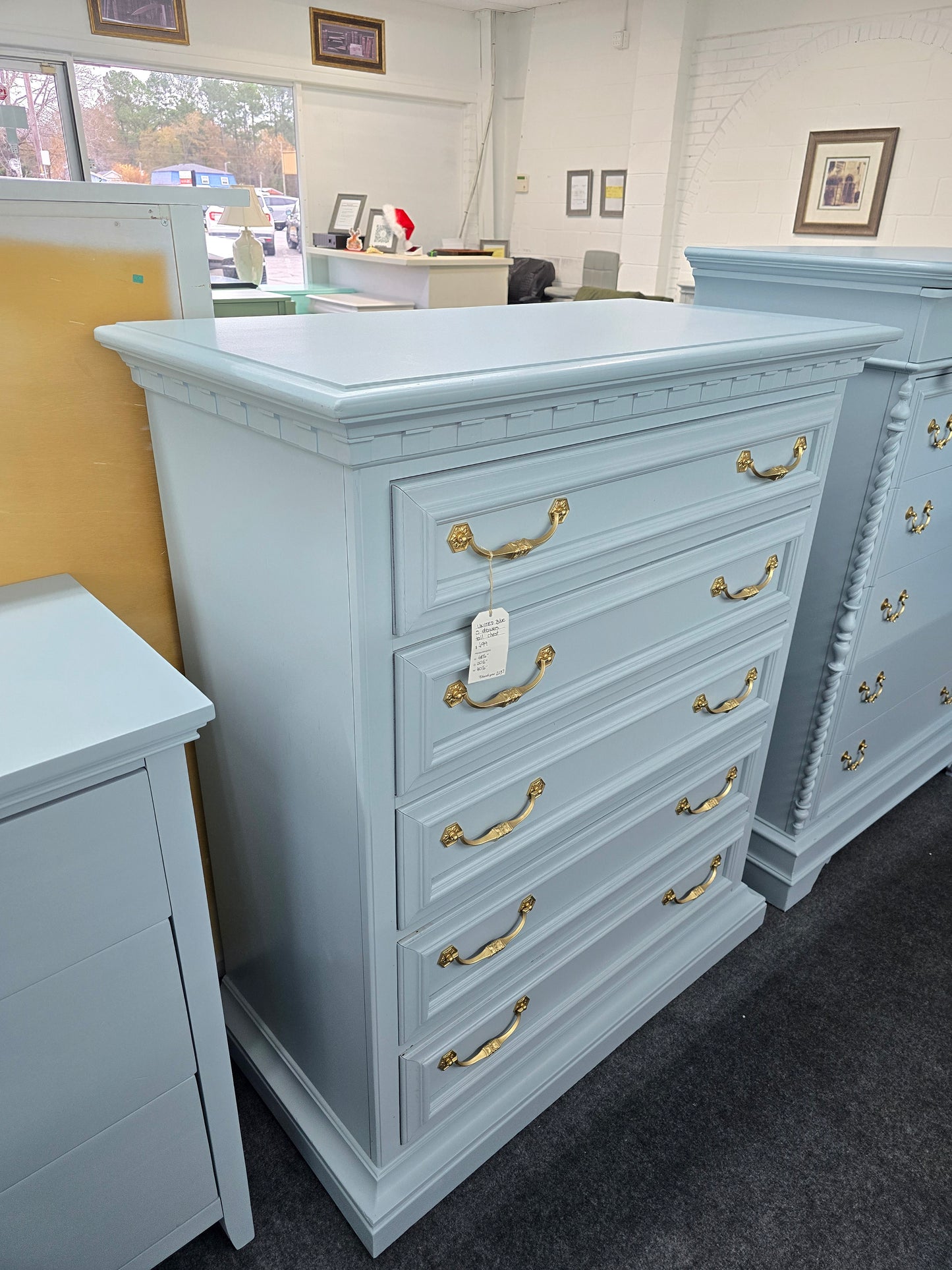 Solid wood light blue United chest