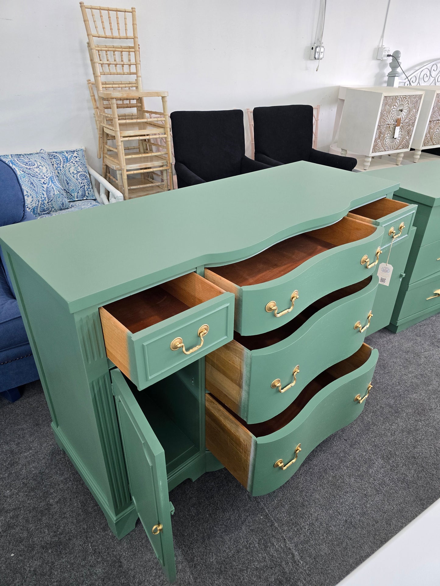 Solid wood green buffet