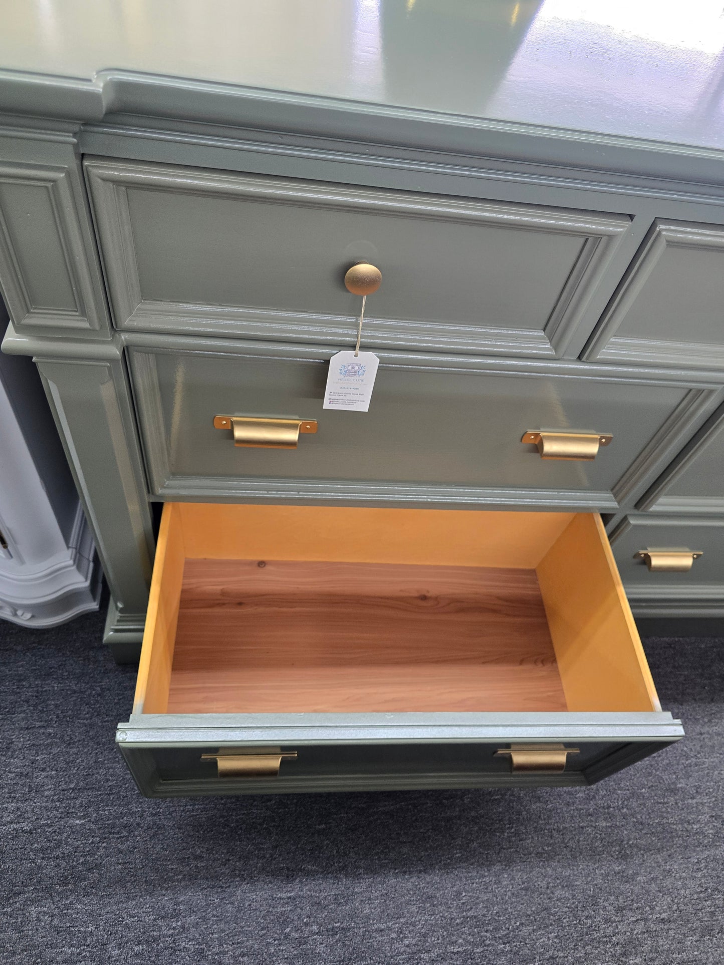 Broyhill olive green lacquered dresser