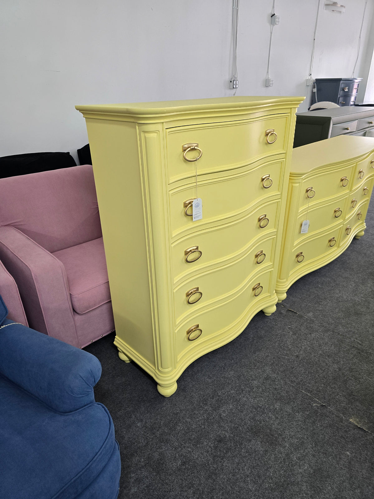 Bowfront yellow modern chest