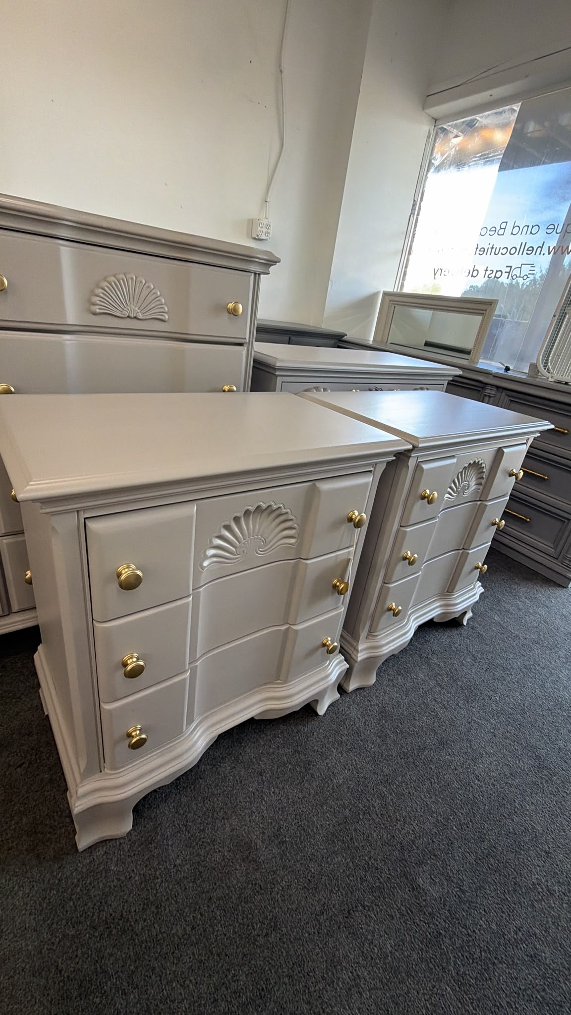 Vintage gray pair of nightstands