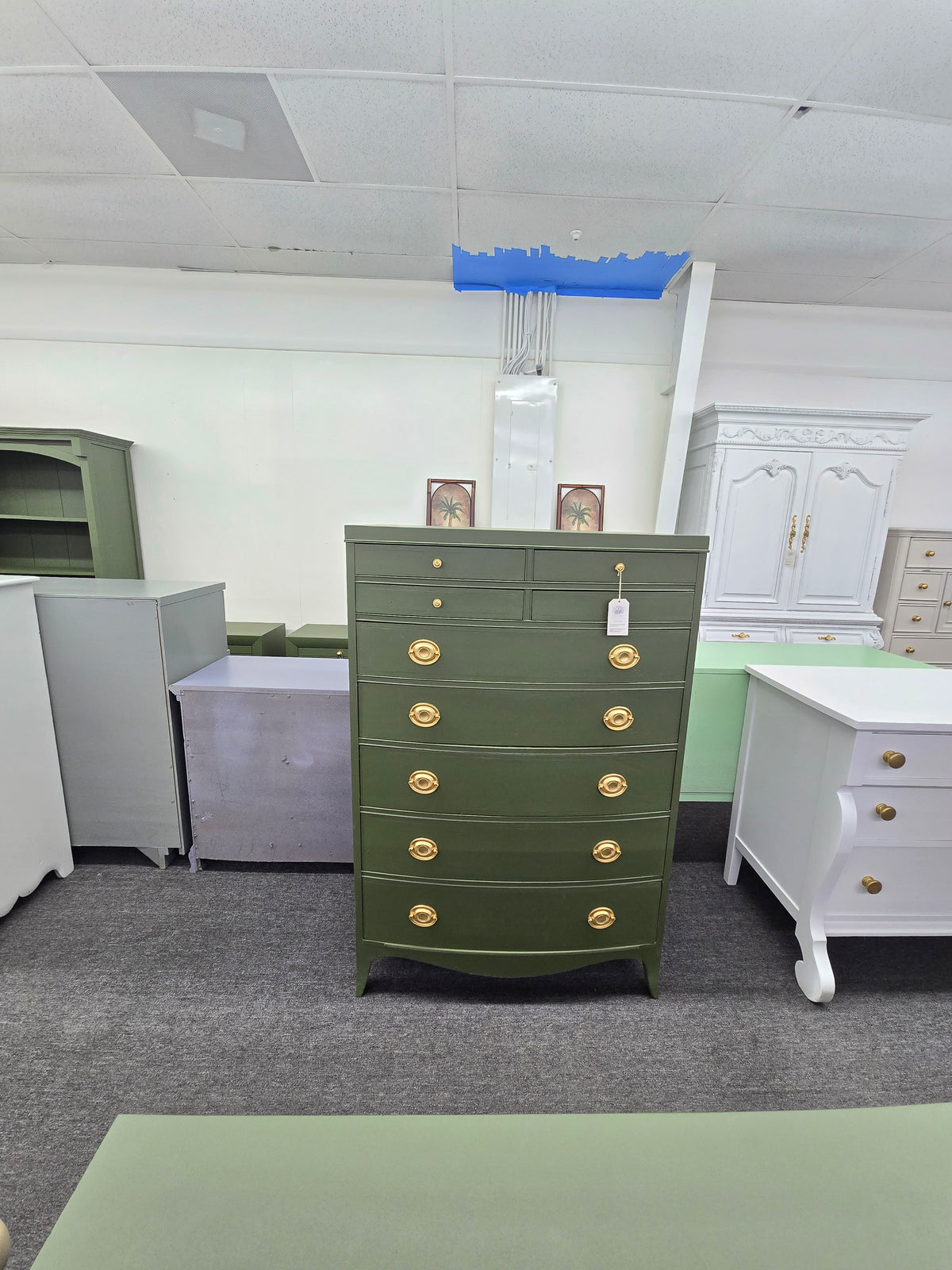 Solid wood green bowfront chest