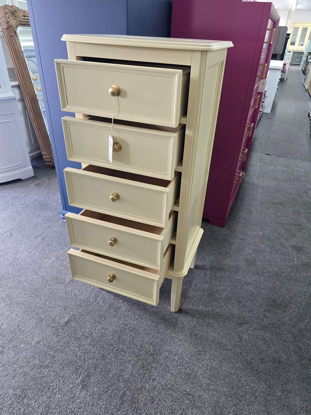 Pale yellow lacquered lingerie chest