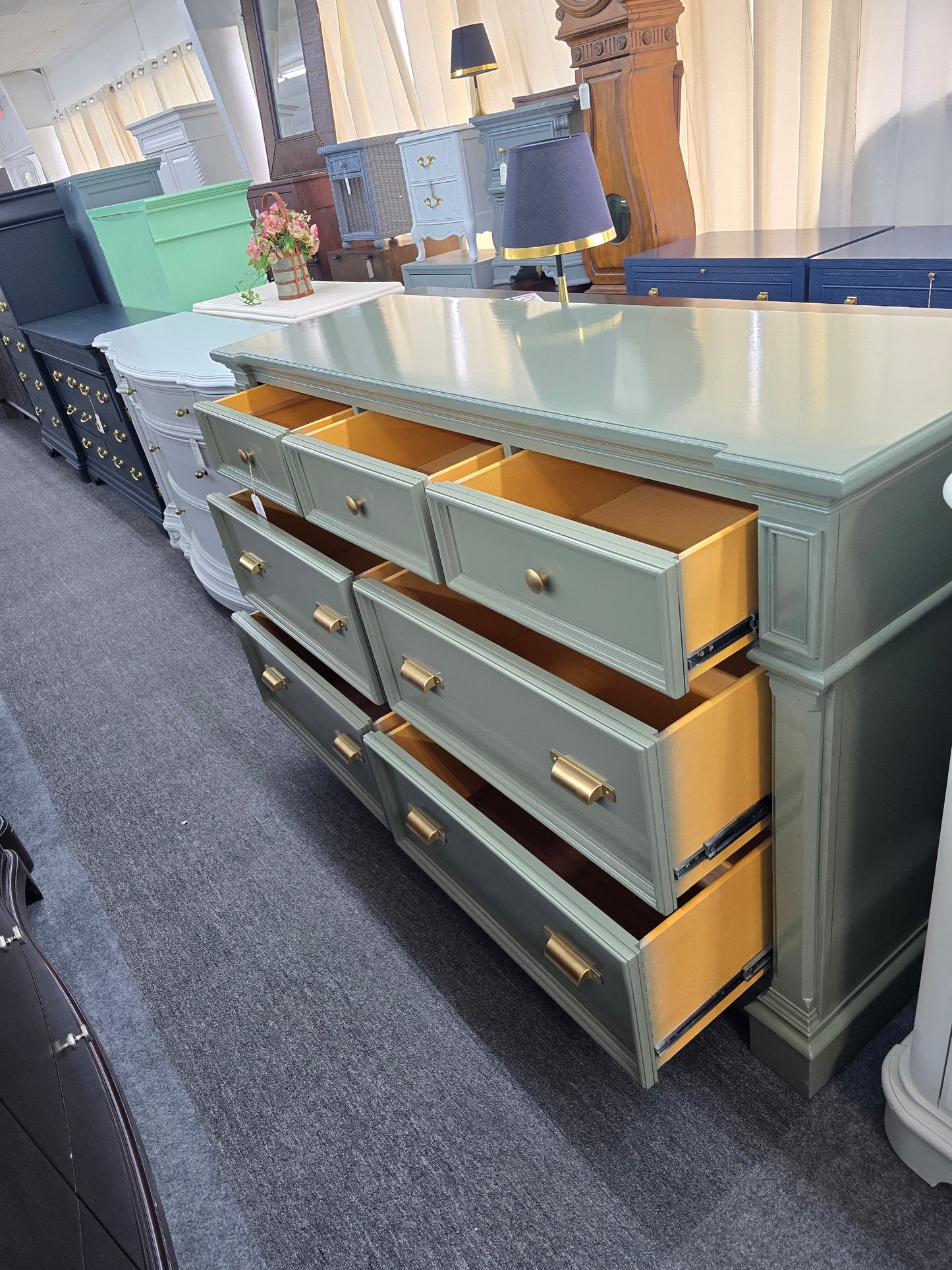 Broyhill olive green lacquered dresser