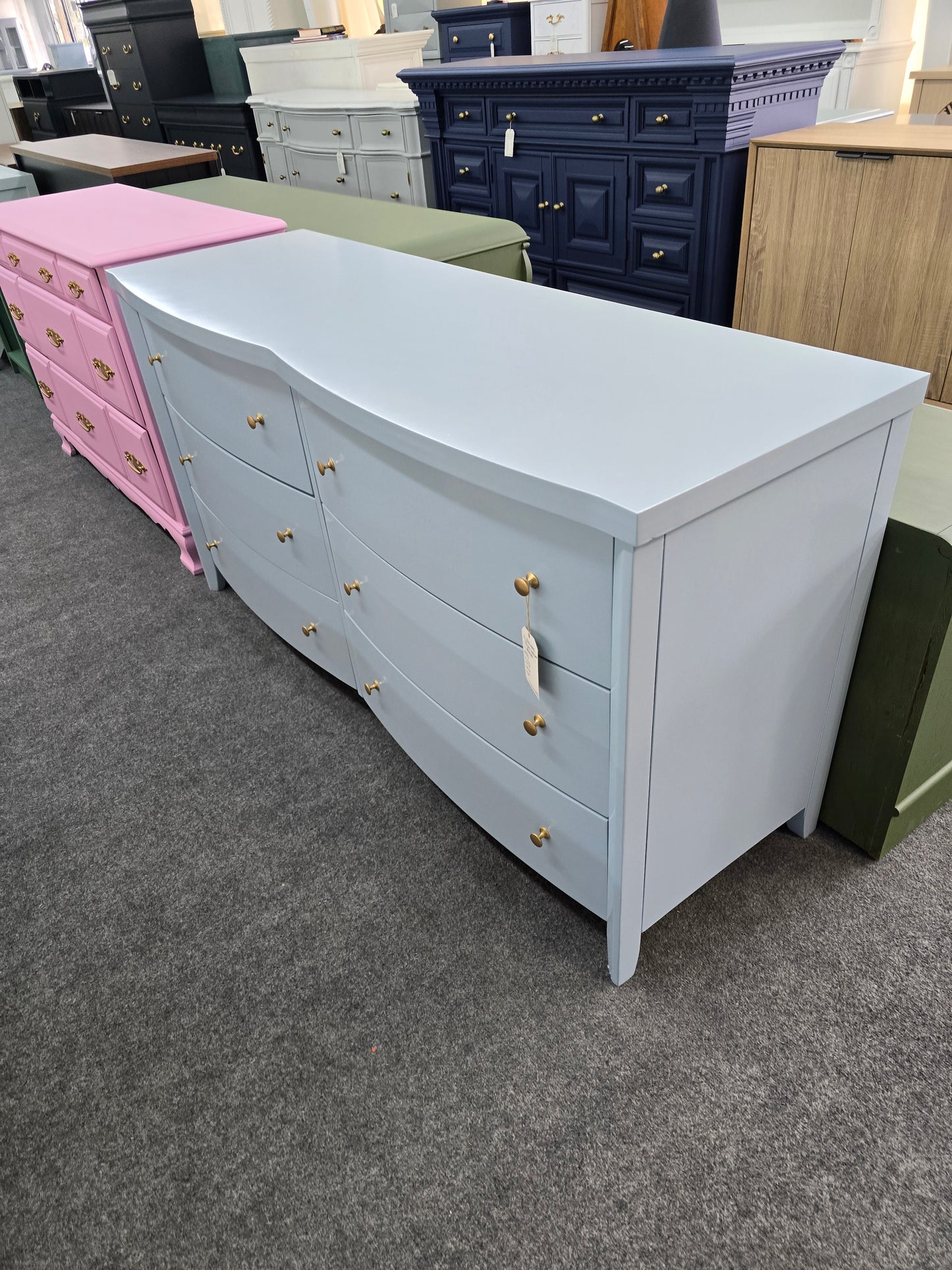 Blue lacquer 6 drawers dresser