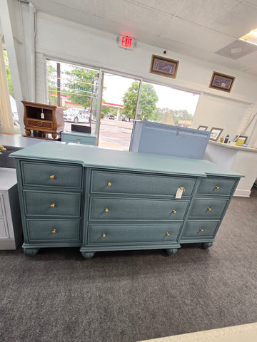9 drawers teal rattan dresser